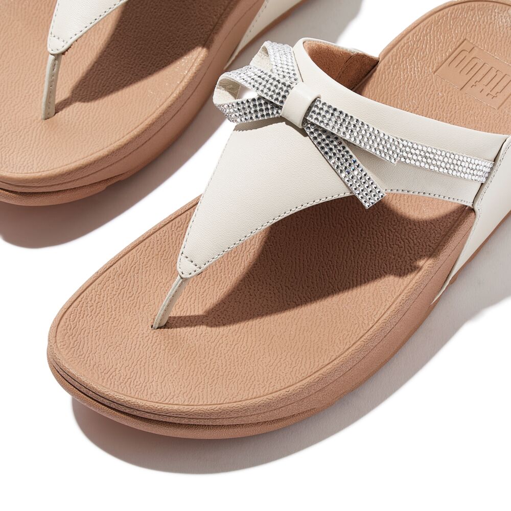 FitFlop Lulu Glitz Bow Leather Sandals for Women - Comfortable Slide Sandals with Arch Support | Paris Beige | Perfect for Summer, Beach, and Casual Outings