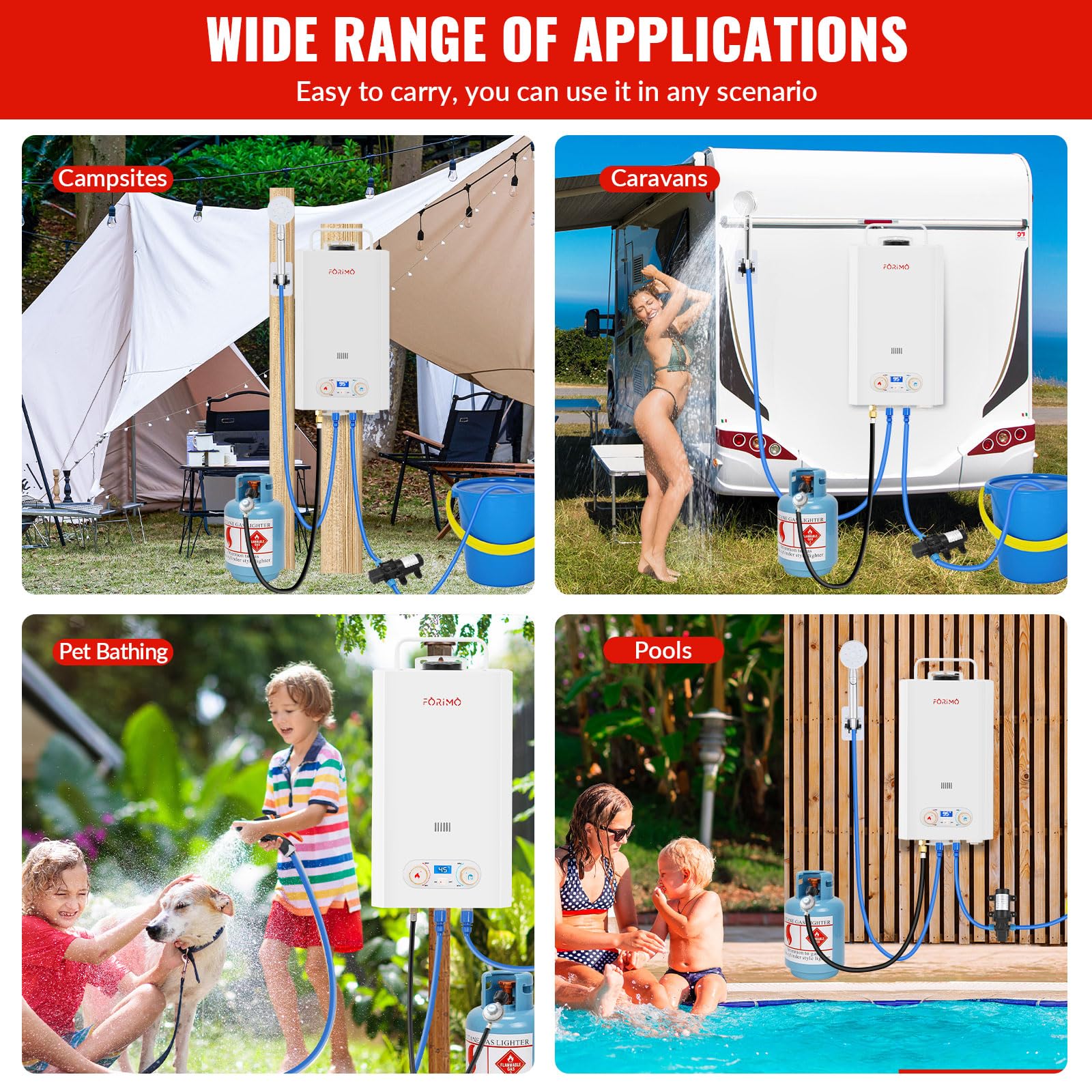 **12L Outdoor Portable Propane Tankless Water Heater - 3.18GPM Instant Hot Water with Digital Display & 2GPM Pump - Multi-Protection for Camping, RV Trips & Off-Grid Living**