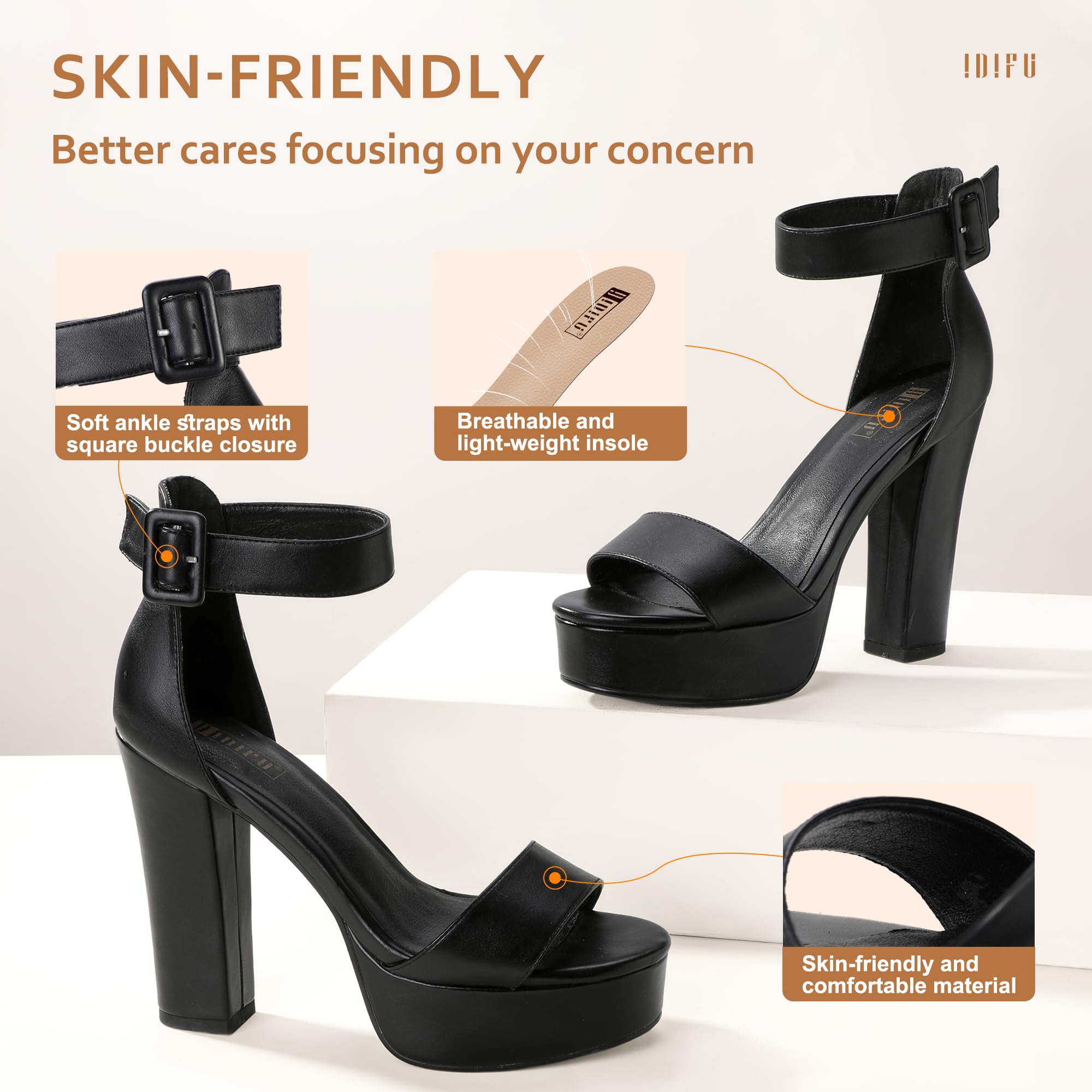 IDIFU IN5 Sabrina Women's Platform Heels - Chunky Block Heel Sandals with Ankle Strap | Open Toe Dress Shoes for Wedding, Party & Night Out | Comfortable & Stylish High Heels for Women