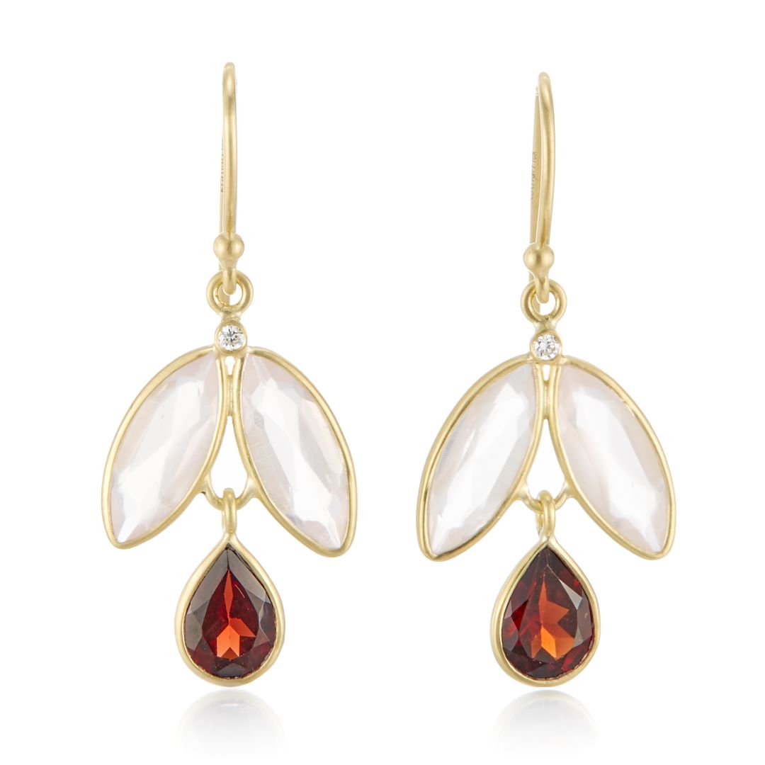 Rose Quartz & Garnet Drop Earrings for Women - Dainty Gemstone Dangle Earrings for Valentine's Day, Wedding & Evening Party Jewelry Gift