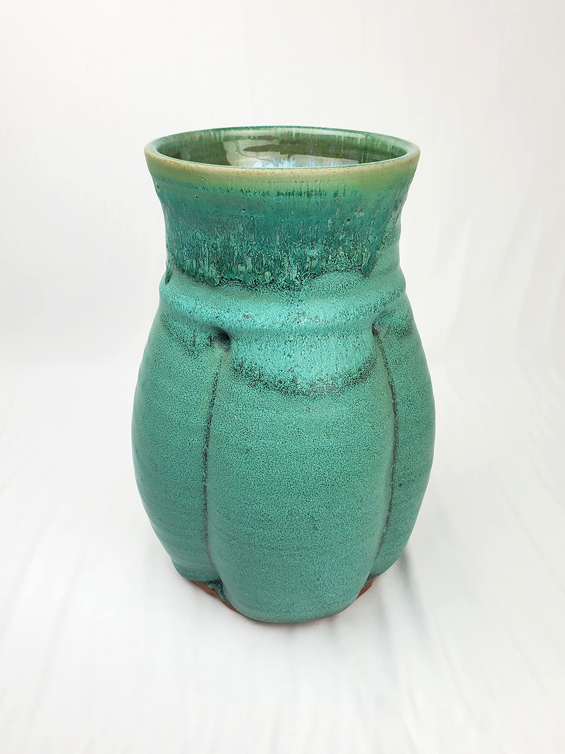 Handmade Turquoise Ceramic Flower Vase - Artisan Thrown Pottery from North Carolina - Perfect for Home Decor, Wedding Centerpieces & Boho Chic Interiors