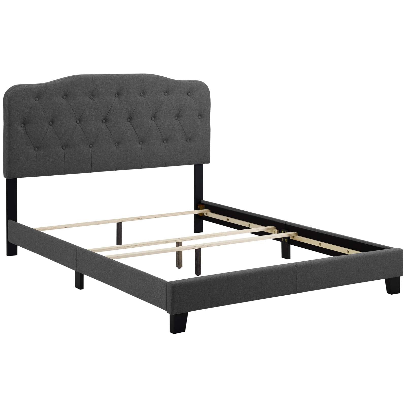 Amelia Upholstered Fabric Bed Frame - Queen Size Platform Bed with Headboard for Bedroom, Living Room & Guest Room