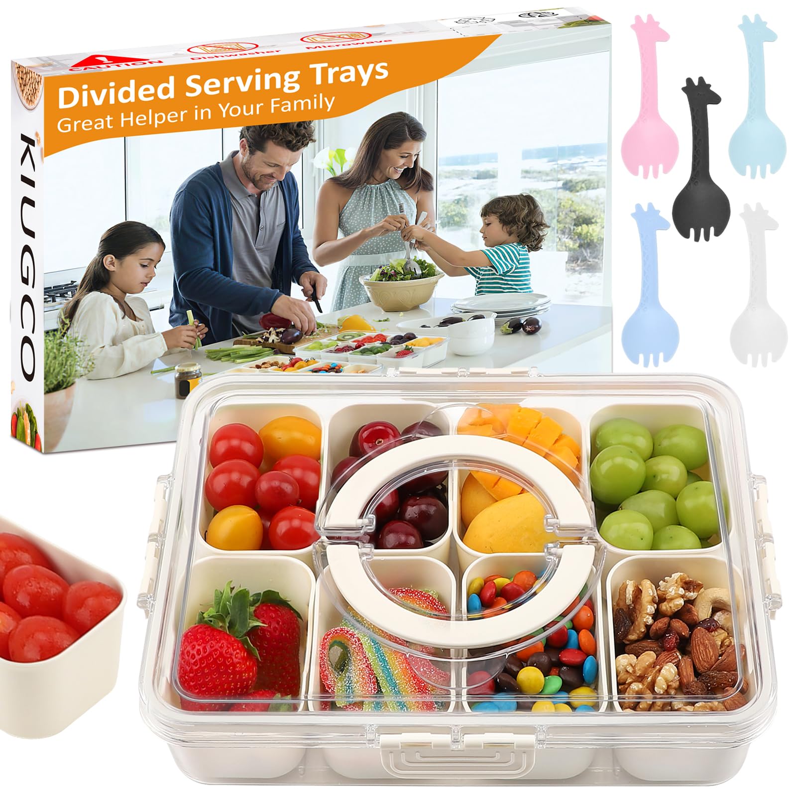 Clear Divided Serving Tray with Lid & Handle - 1pc Snackle Box Charcuterie Container for Candy, Fruits, Nuts, Snacks | Veggie Tray & Party Organizer | Perfect for Picnics, BBQs, Office Lunches & Home Entertaining