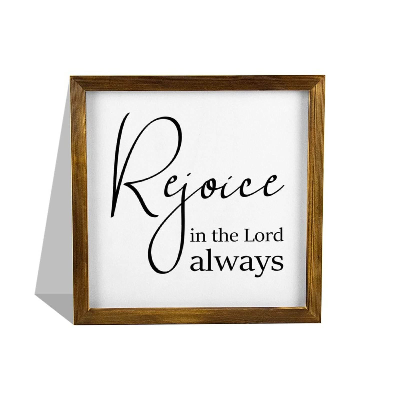 Wooden Bible Verse Wall Plaque - Rejoice in the Lord Always - 12x12 Inch Home Decor for Living Room & Bedroom