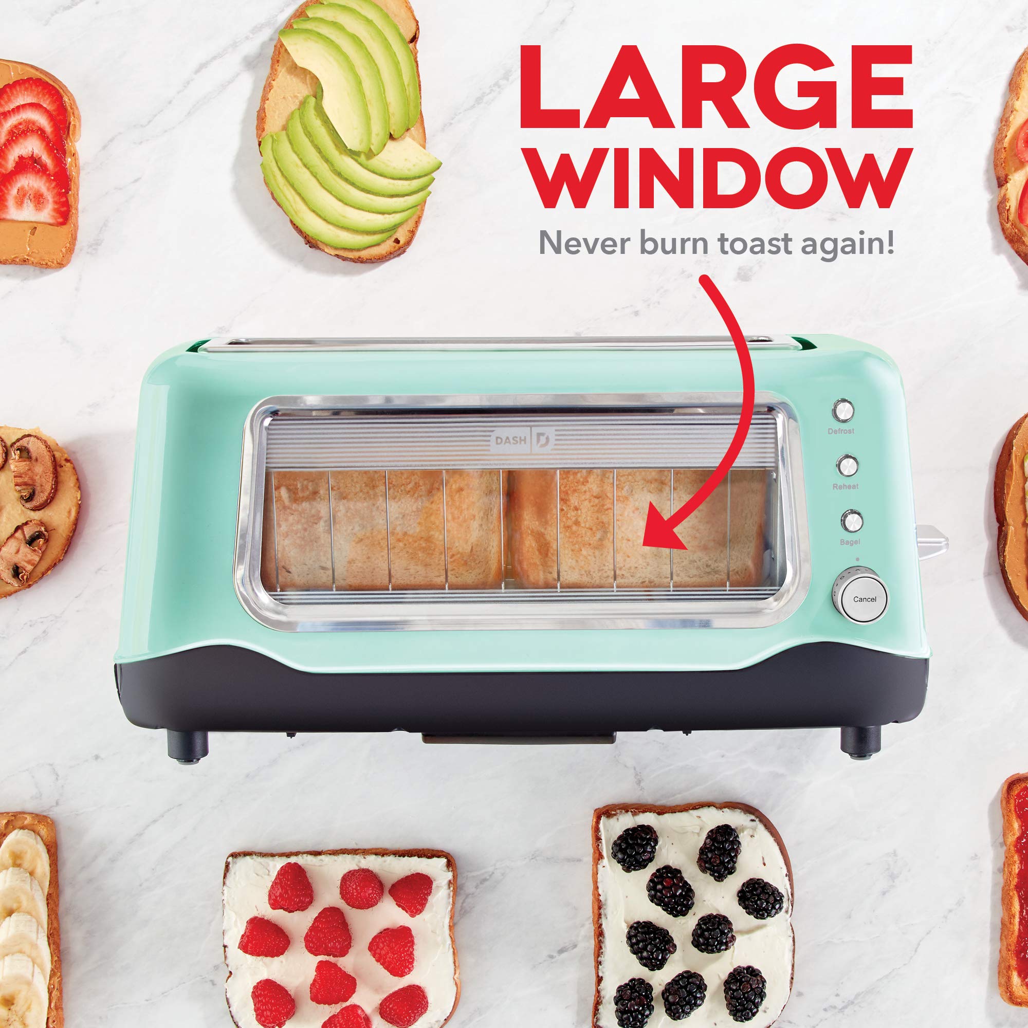 Dash Clear View 4-Slice Toaster with Extra Wide Slots & See-Through Window - Stainless Steel Toaster with Defrost Function - Aqua Color - Perfect for Breakfast & Small Kitchens + Stand Mixer (Electric) - 6-Speed Mixer with Dough Hooks & Beaters - Aqua - Ideal for Baking & Cooking