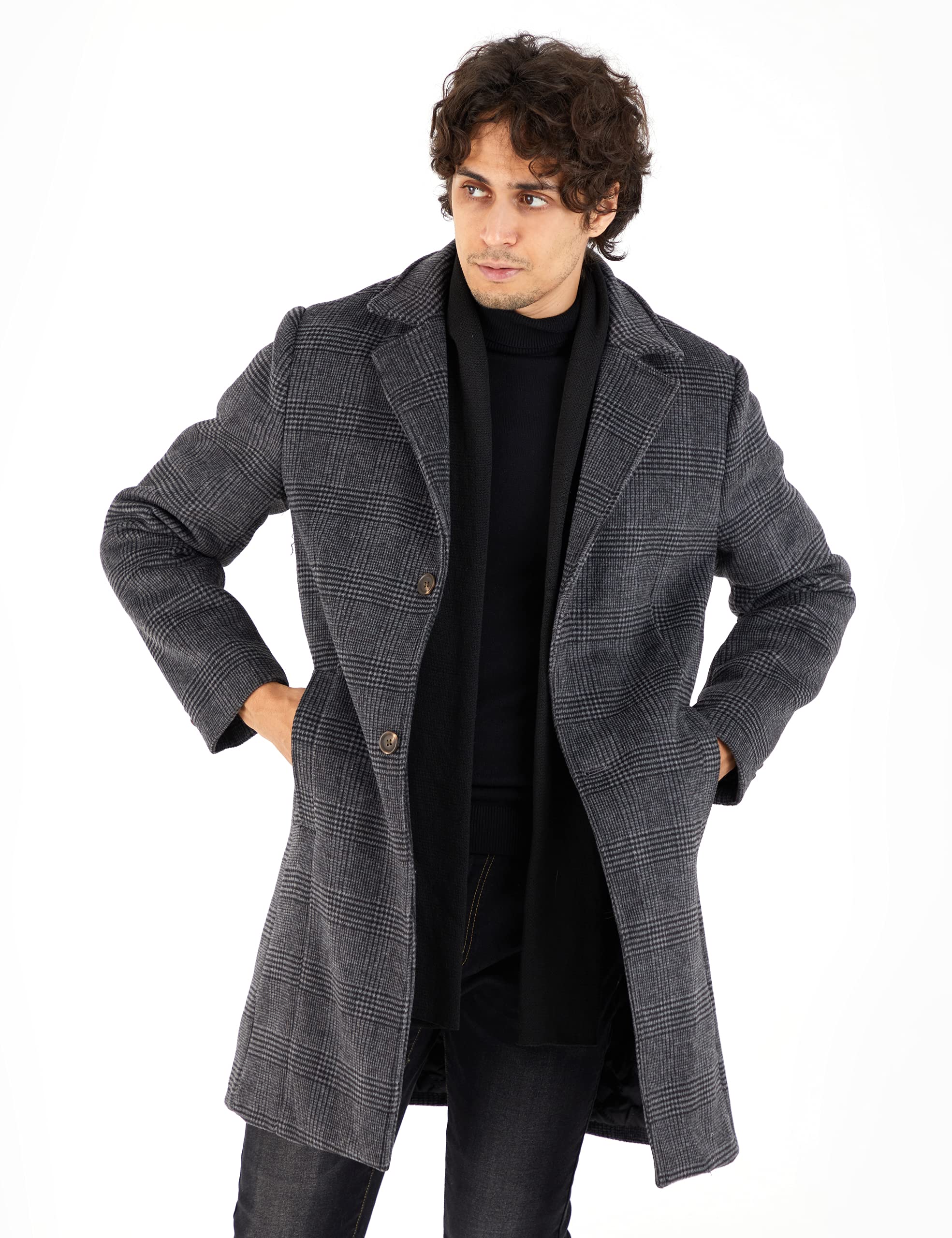 WULFUL Men's Slim Fit Wool Trench Coat - Warm Winter Overcoat for Business, Office & Formal Occasions