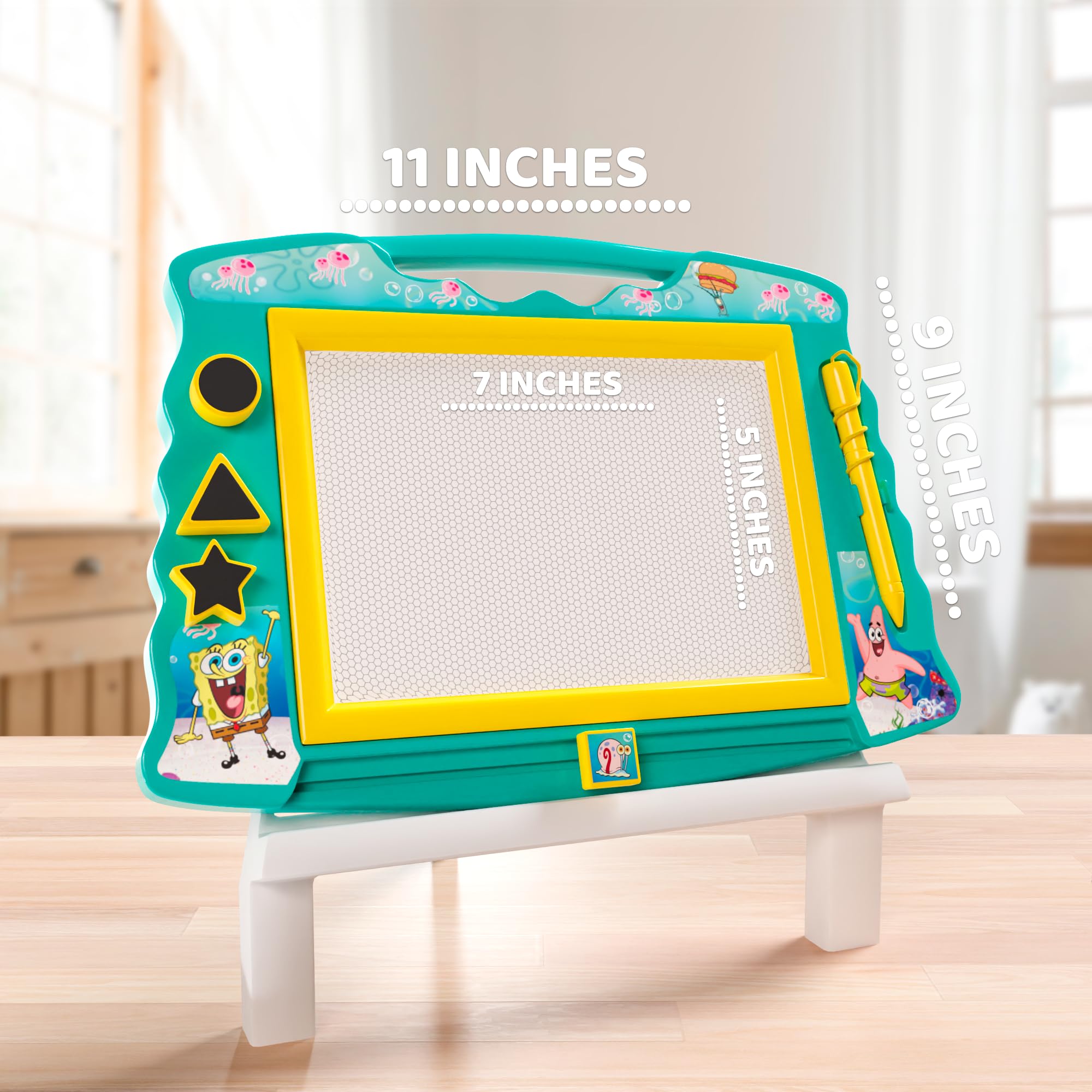 SpongeBob SquarePants Magnetic Drawing Board for Kids - Reusable Doodle Board with Stylus & 3 Stamps - Fun Educational Toy for Boys & Girls - Perfect for Travel, Car Rides & Home Playtime