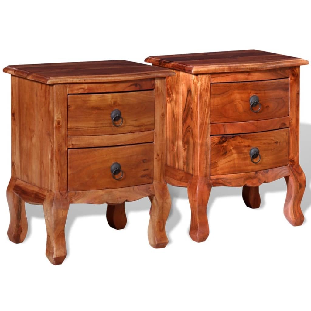2-Piece Solid Acacia Wood Nightstand Set with Drawers - Modern Bedside Tables for Bedroom, Living Room & Guest Room Storage