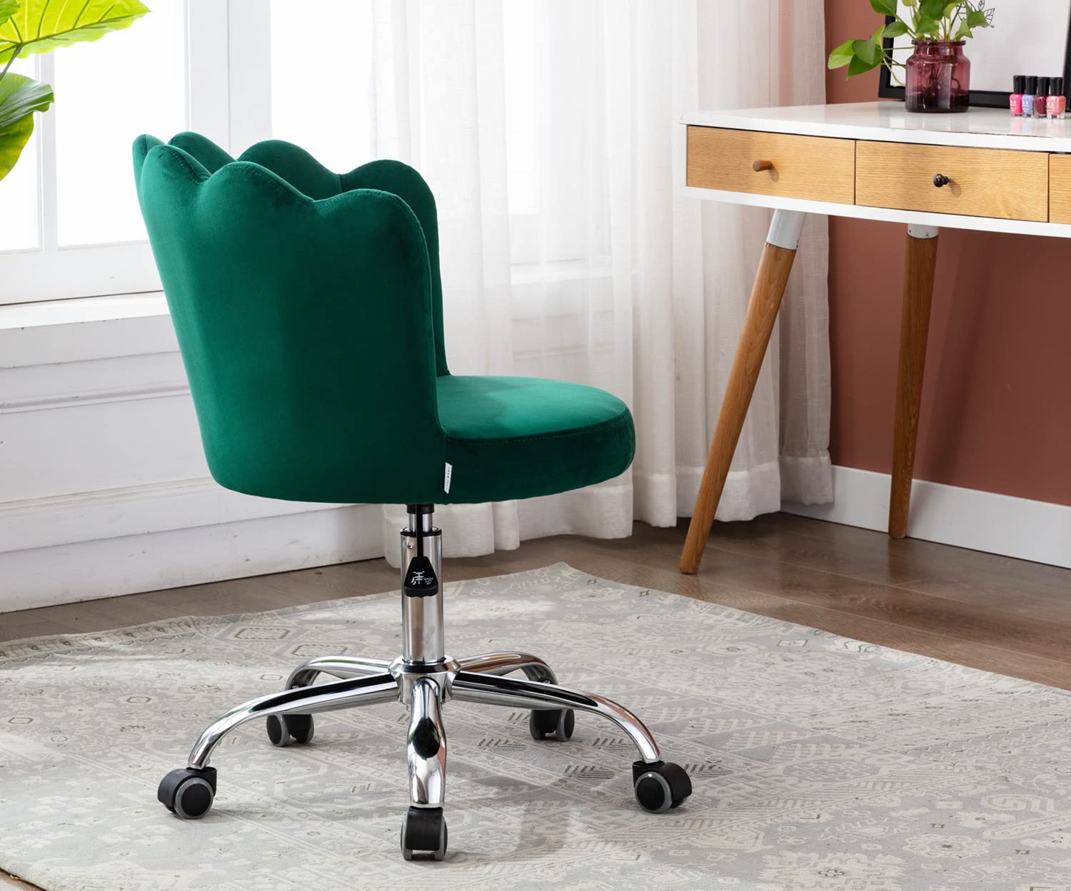 Velvet Home Office Chair - Adjustable Height Modern Desk Chair, Upholstered Swivel Computer Chair with Wheels for Living Room, Bedroom & Makeup Vanity | Ergonomic Workstation Seating for Remote Work & Home Decor