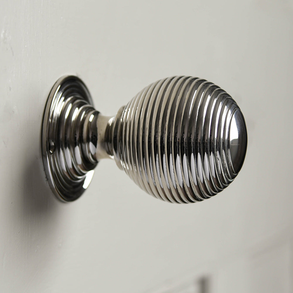 Polished Nickel Beehive Door Knobs - Large Size Vintage Style Cabinet & Drawer Pulls for Home Decor and Furniture Upgrade