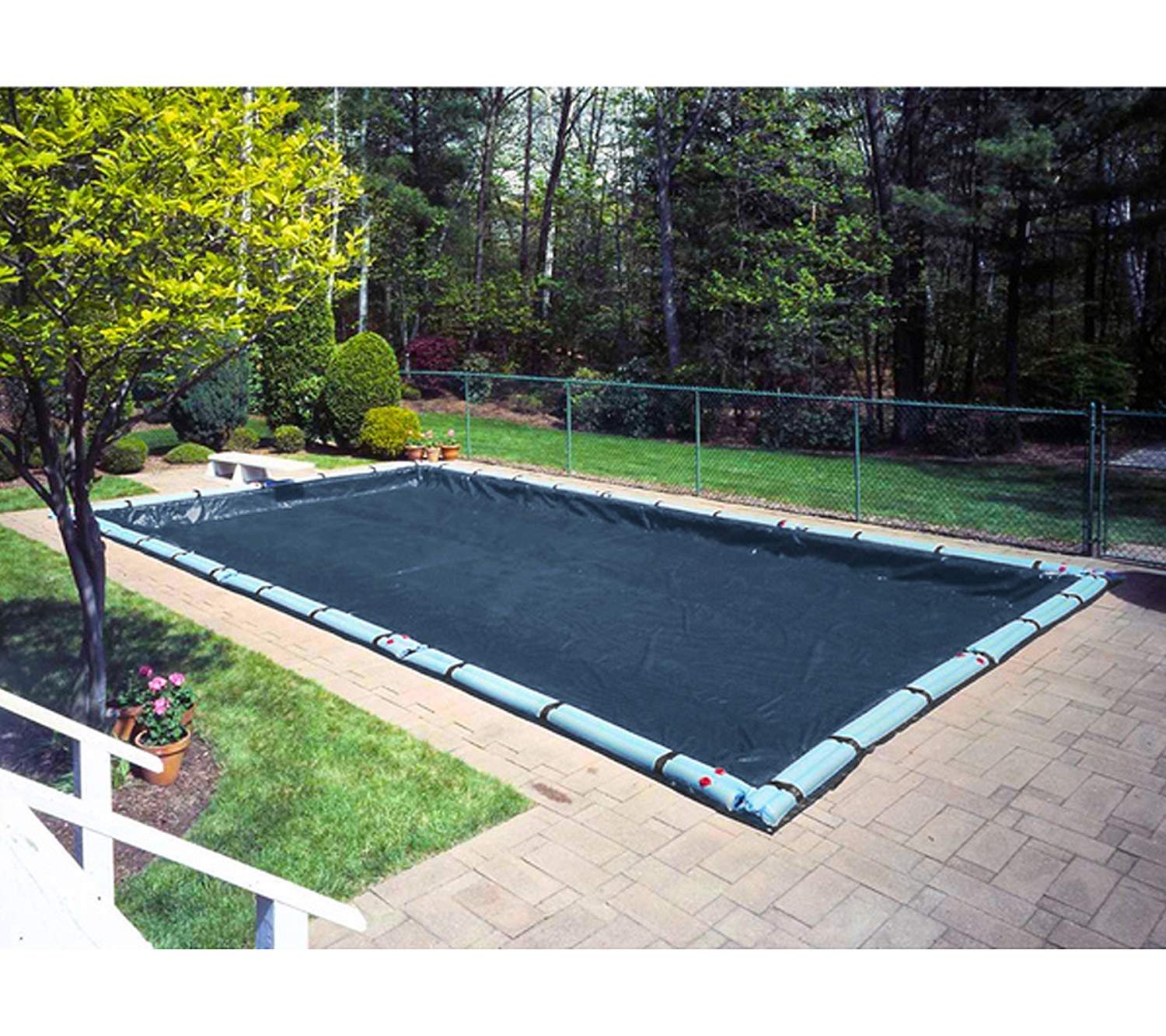 Buffalo Blizzard Deluxe Winter Pool Cover with Water Bags Kit - Fits 24x44 ft Rectangle In-Ground Pools (29x49 ft with Overlap) | Heavy Duty Blue/Black Design | Perfect for Winter Protection & Snow Load Resistance | Ideal for Cold Climate Pool Maintenance