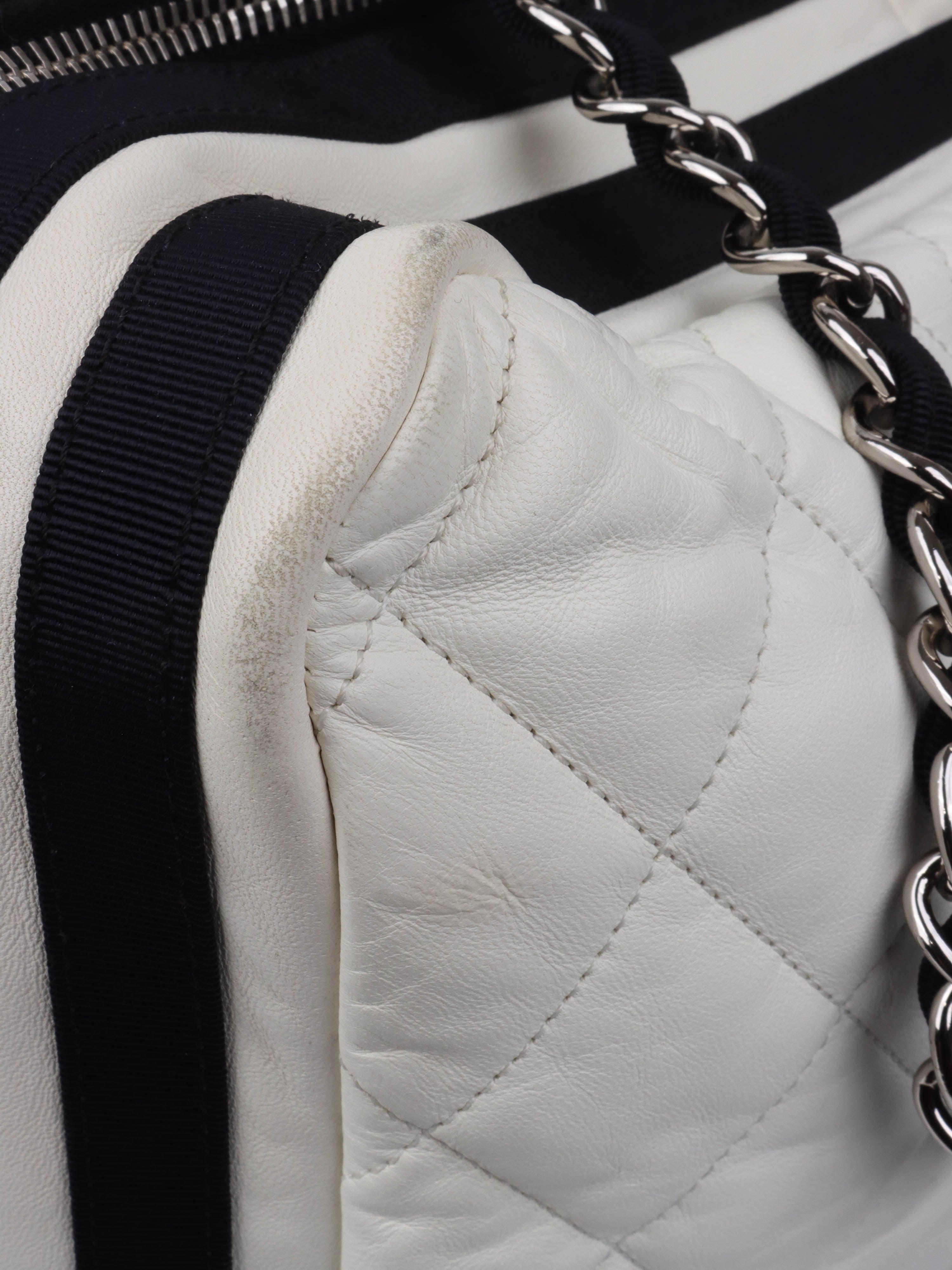 Chanel White Leather Bowling Bag for Women | Luxury Designer Handbag | Perfect for Everyday Use, Travel & Shopping