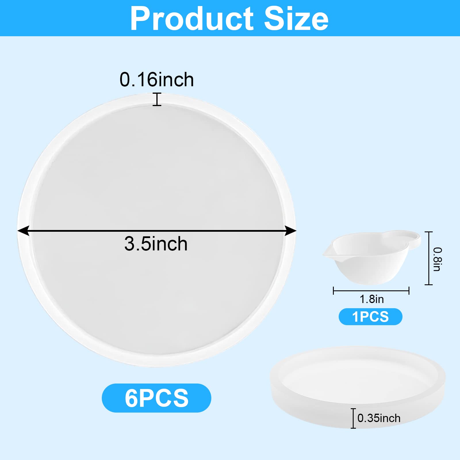 6 PCS Thickened Round Coaster Resin Molds - Silicone Molds for Epoxy Resin Casting, DIY Coasters, Bowl Mats & Candle Holders - Perfect for Home Decor, Table Setting & Gift Making