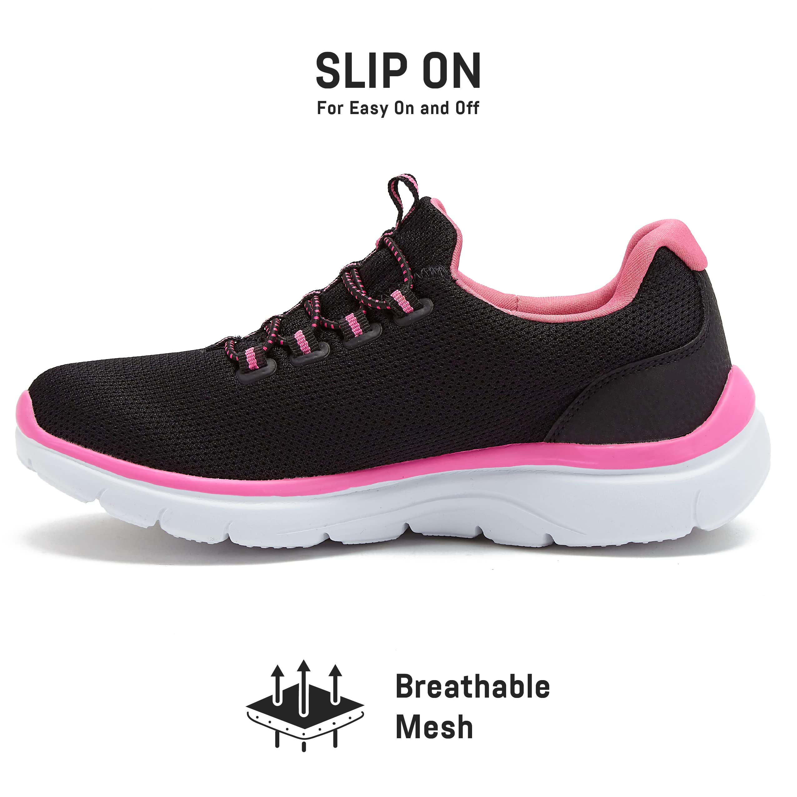 Avia Junction Women's Slip On Sneakers - Comfortable & Breathable Memory Foam Walking Shoes for Women | Casual Wear, Travel & Everyday Comfort