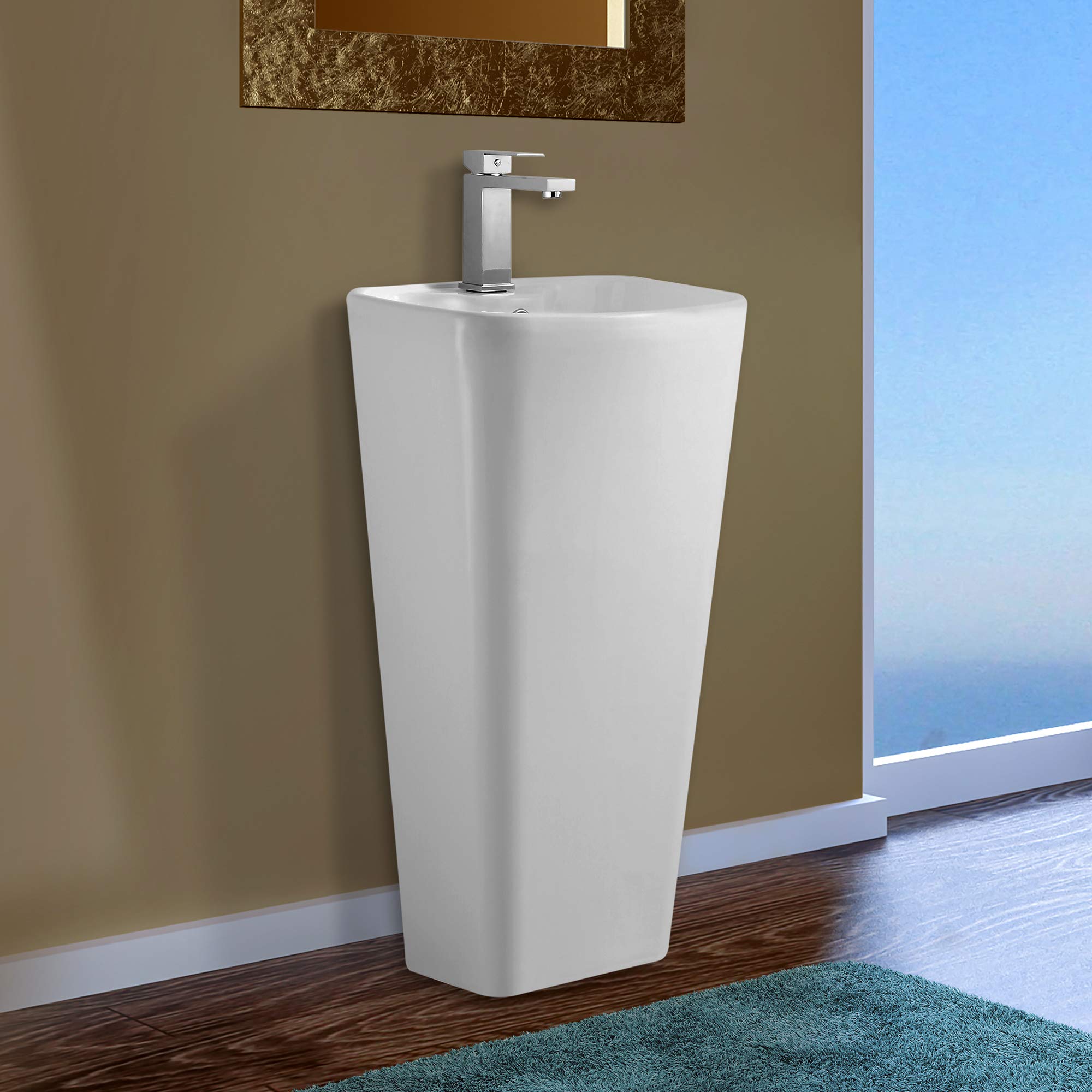 Elegant White Vitreous China One-Piece Pedestal Sink with Center Faucet Hole - Fine Fixtures Plainfield Bathroom Vanity for Modern & Traditional Homes