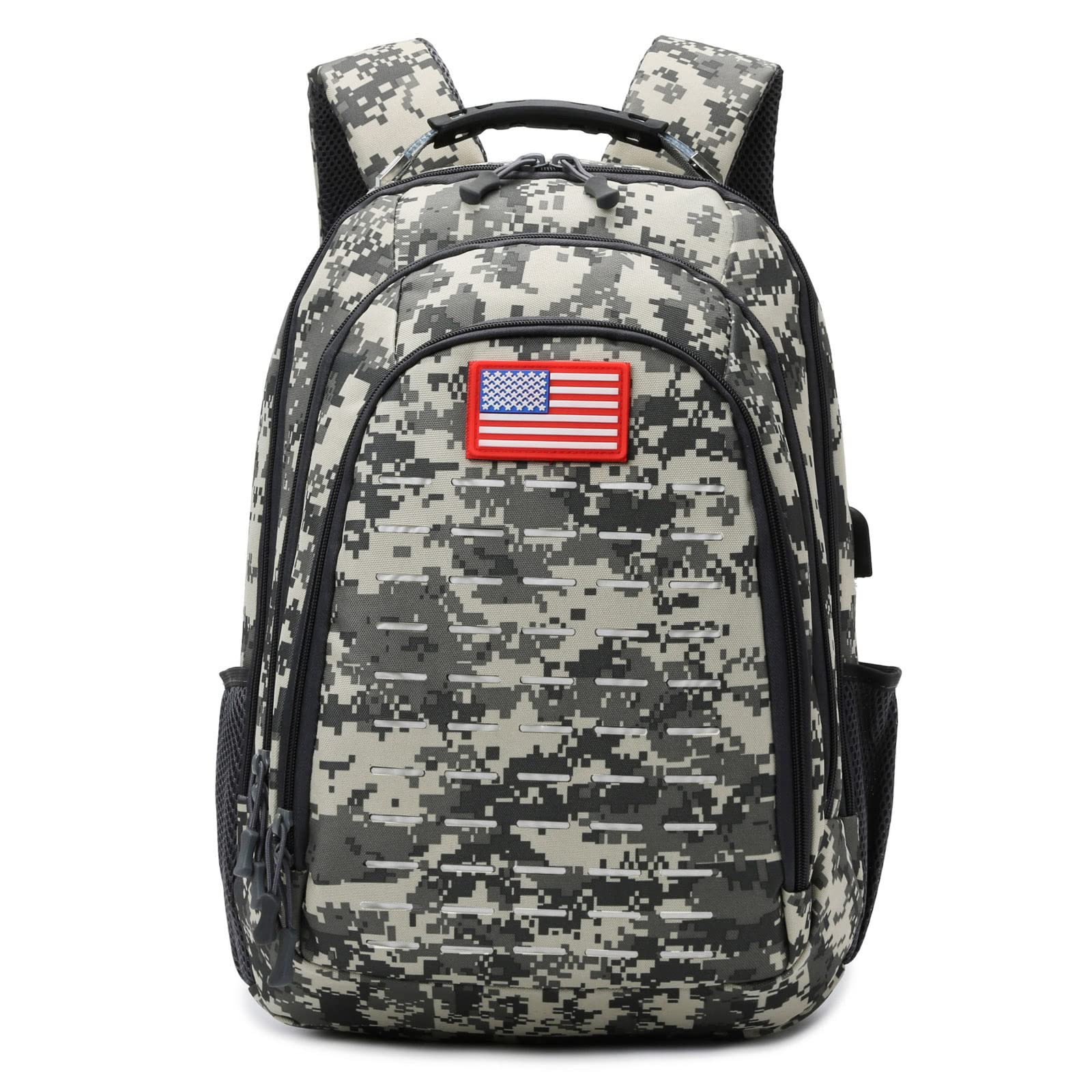 Camo Backpack for Boys & Teens - 40L Tactical School Bookbag with USB Charging Port - Durable Outdoor Hiking Backpack for School, Travel & Camping Adventures