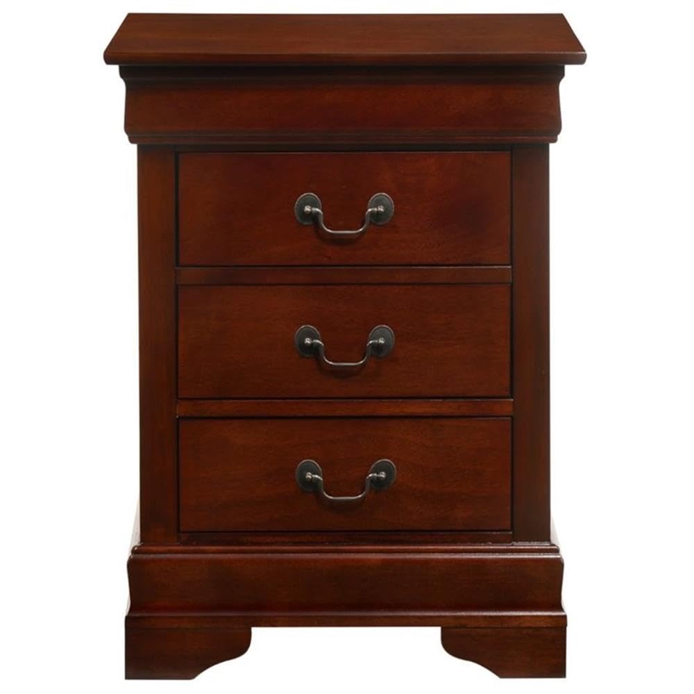 Glory Furniture Louis Phillipe 3-Drawer Cherry Nightstand - Elegant Bedside Table for Bedroom Decor & Storage