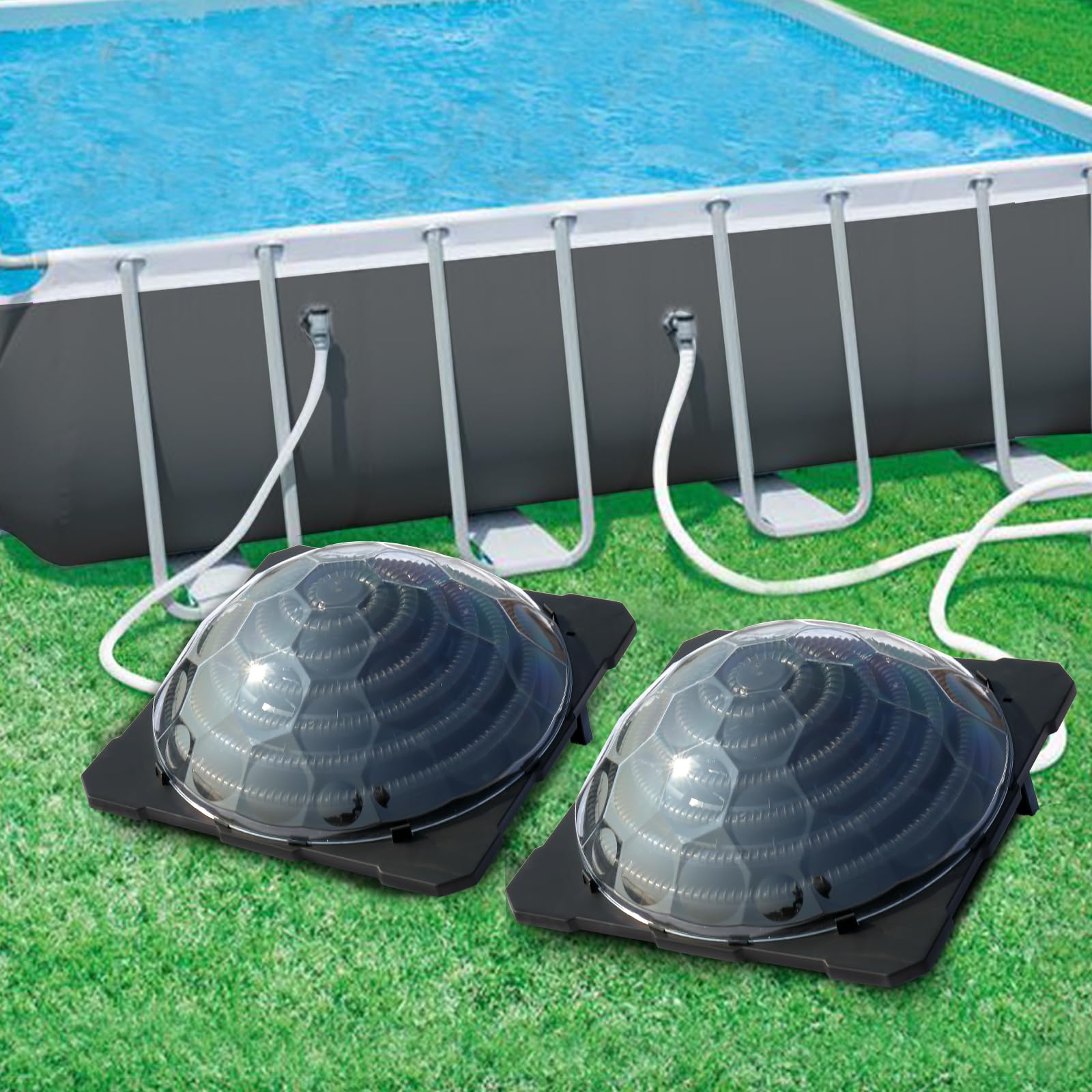 VINGLI 2-Pack Black Solar Pool Heater for Above Ground Pools - Domed Solar Powered Swimming Pool Heating System with Contour Coil Design | Perfect for Backyard, Inflatable & Outdoor Pools