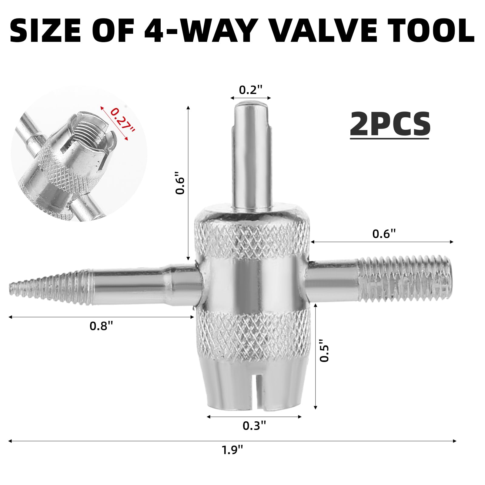 2 Pack 4-Way Valve Core Tool Set - 4-in-1 Tire Valve Removal Tool with Valve Stem Puller for Bicycle, Bike, Car & Automobile Tires - Perfect for Tire Repair, Maintenance and Air Pressure Adjustment