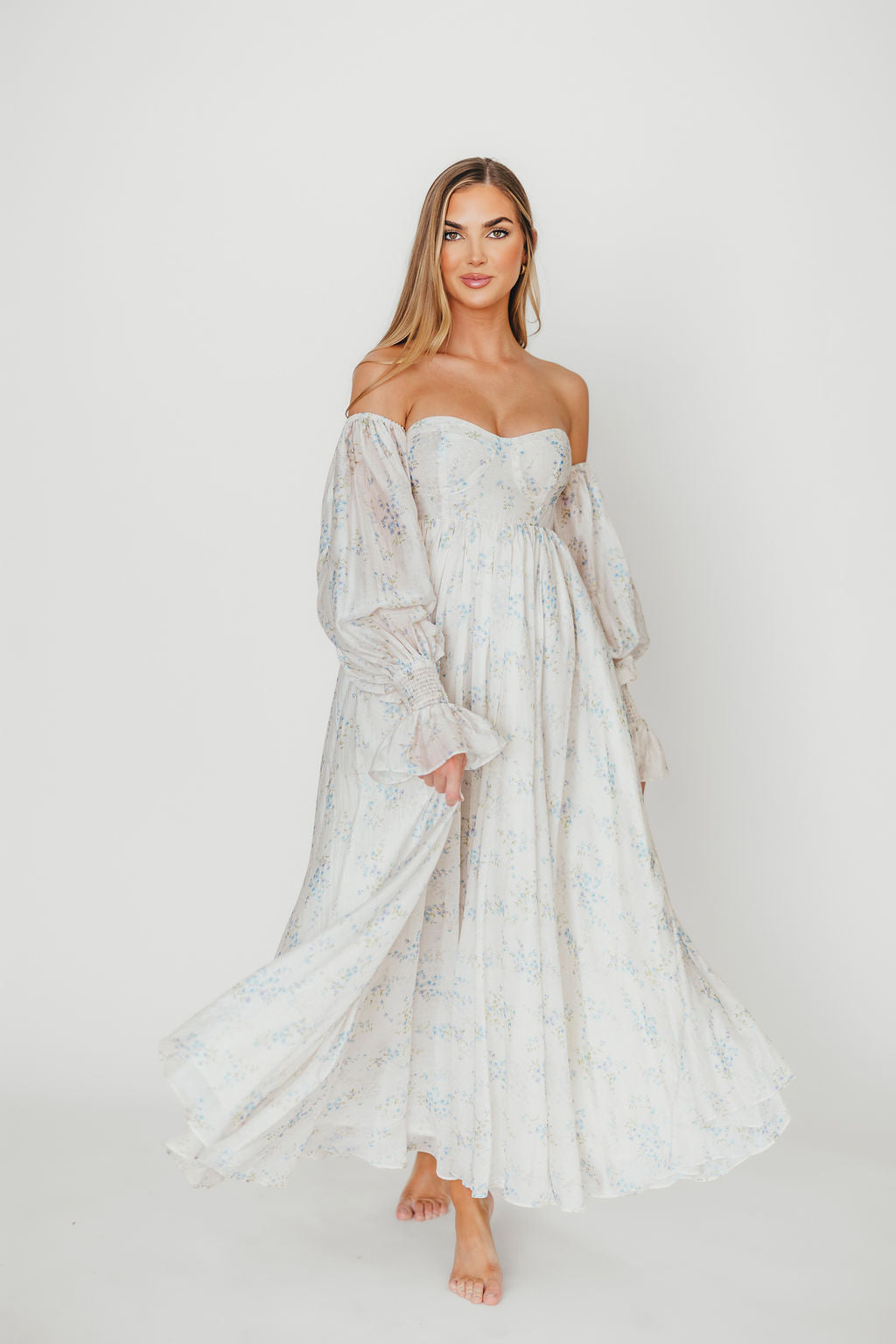 Dear Skye Floral Dress in Blue - Elegant Summer Maxi Dress with V-Neck & Flowy Skirt | Perfect for Beach Vacations, Weddings & Date Nights (Pre-Order Available)