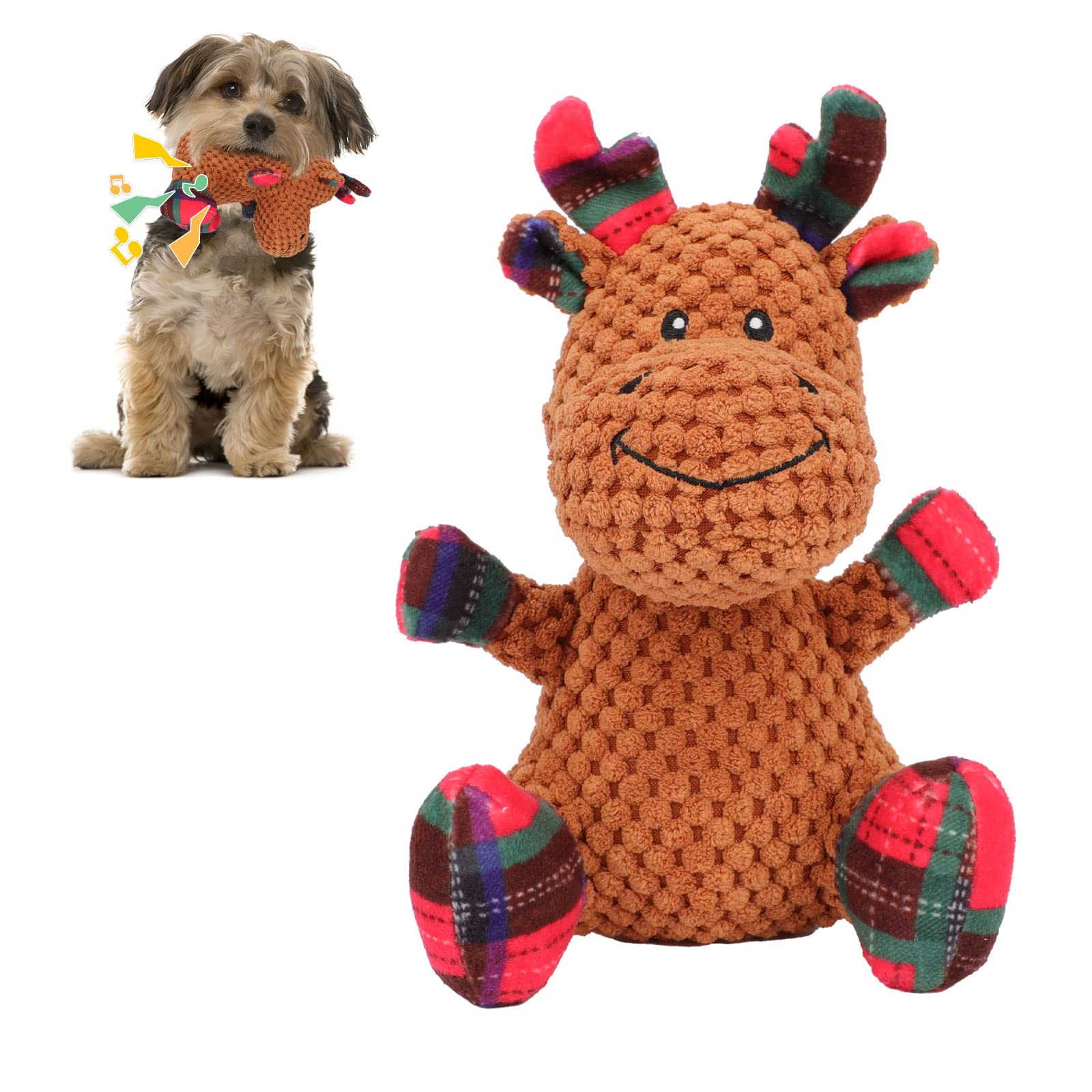 Durable Rypet Christmas Squeaky Plush Dog Toy - Reindeer Stuffed Puppy Chew Toy for Small & Medium Dogs | Holiday Gift & Interactive Playtime