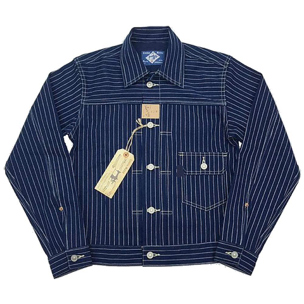 VTGDR Vintage Indigo Wabash Striped Work Denim Jacket for Men - Selvedge Denim - Durable Workwear for Outdoor Activities & Casual Style