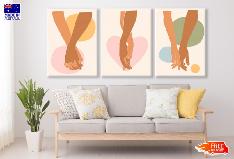 3-Piece Colorful Hands & Abstract Shapes Wall Art Canvas - High Quality Print, 100% Australian Made, Ready to Hang - Perfect for Living Room, Bedroom & Office Decor