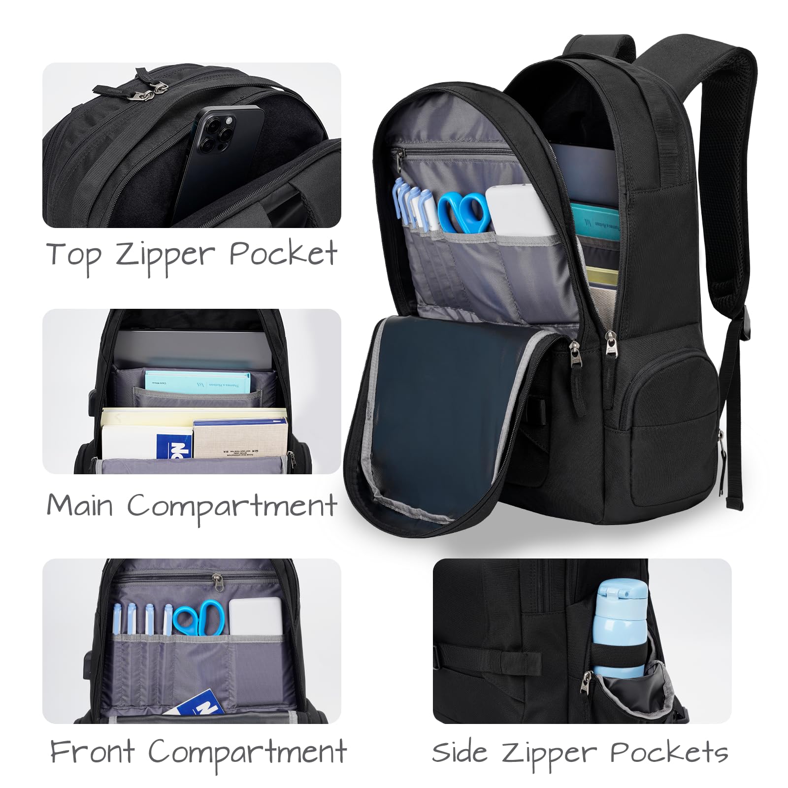 Ronyes Skateboard Backpack with USB Charging Port - 17.3 Inch Laptop Backpack for Skateboarding, Basketball & Travel | Durable Sports Bag for Longboards & Daily Commute | Perfect for School, Gym & Outdoor Adventures (Black)