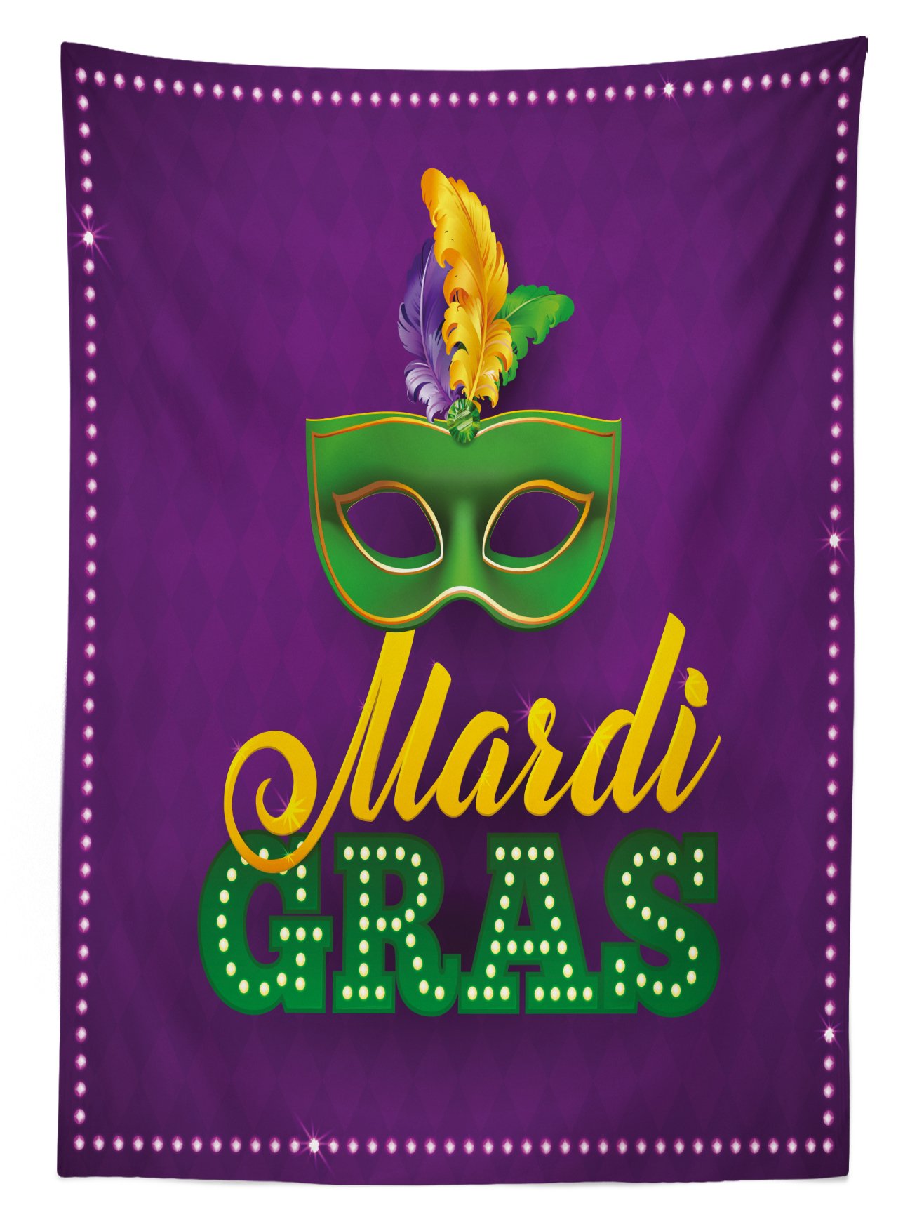 Ambesonne Mardi Gras Outdoor Tablecloth - Colorful Feather Design on Pastel Background, Washable Picnic Table Cover 58x84 Inches (Purple, Green, Yellow) | Perfect for Parties, BBQs, and Outdoor Dining