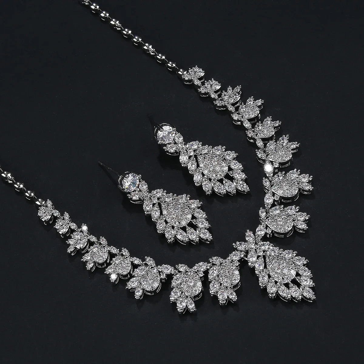 Elegant Cubic Zirconia Necklace & Earrings Set for Women - Wedding, Bridal Jewelry in Sterling Silver with White Zirconia Stones | Perfect for Anniversary Gifts, Prom, Evening Parties and Special Occasions