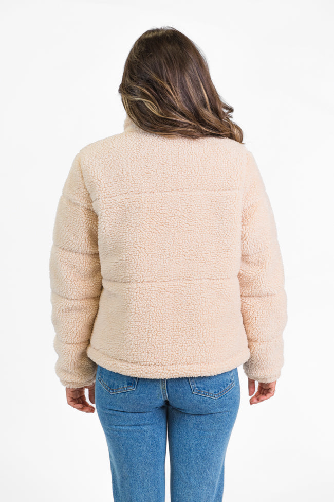 High Road Beige Sherpa Puffer Jacket for Women - Winter Warm Fleece Lined Coat - Cozy Outdoor Winter Jacket for Hiking, Skiing & Casual Wear | FINAL SALE