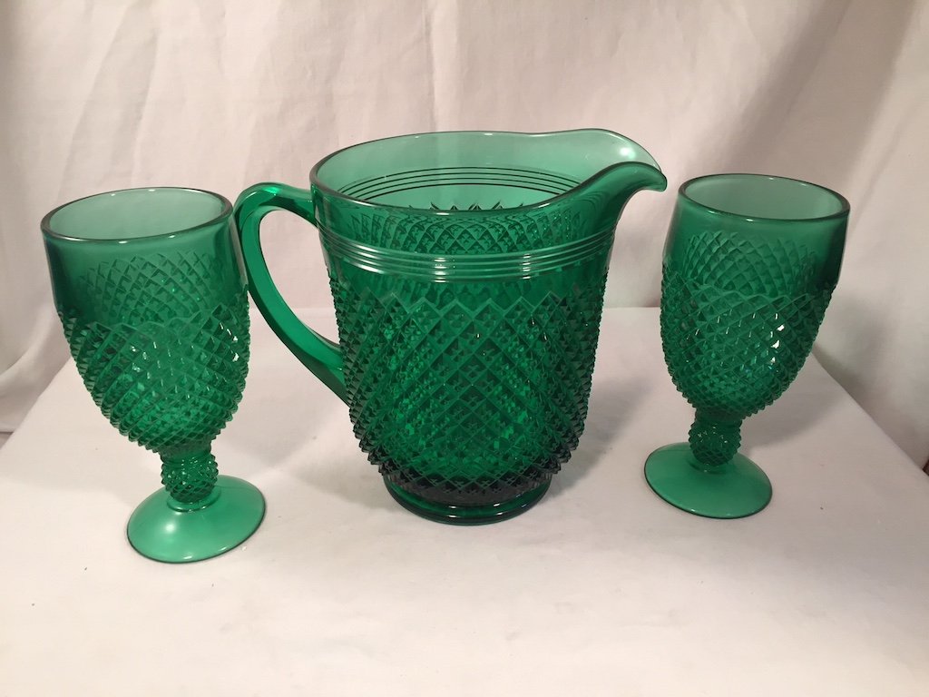 Premium Glass Water Pitcher Set - Addison Pattern - 7-Piece American Made Pitcher Set by Mosser Glass USA (Hunter Emerald Green) - Perfect for Iced Tea, Lemonade & Entertaining