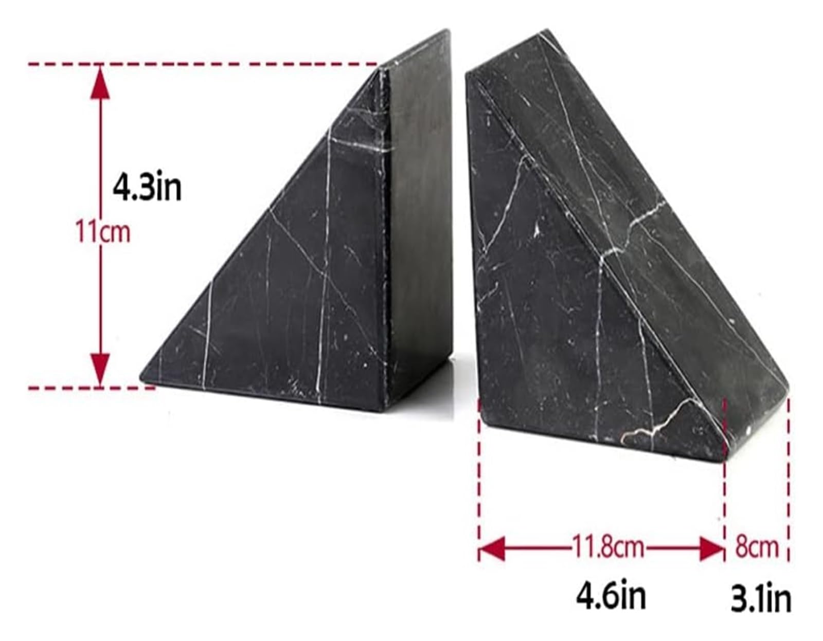 Black Marble Geometric Bookends for Office & Home - Heavy Duty Book Holder for Shelves, Desks & Learning Spaces - Stylish Decorative Book Supports for Bookshelves & Workspaces