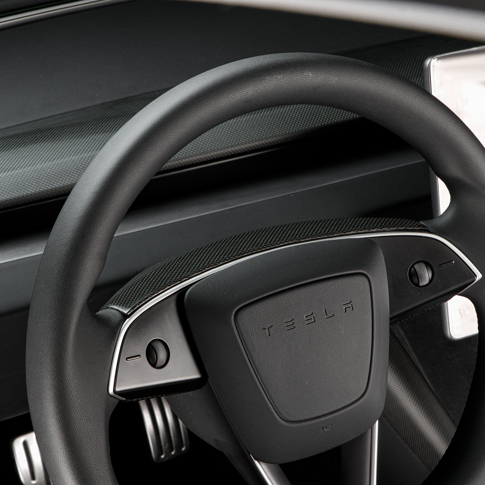 Premium Real Carbon Fiber Steering Wheel Trim Cover for 2024+ Tesla Model 3 Highland & 2025+ Model Y Juniper - 1x1 Plain Weave & 2x2 Twill Weave Options - Enhance Interior Style & Grip for Daily Driving & Performance