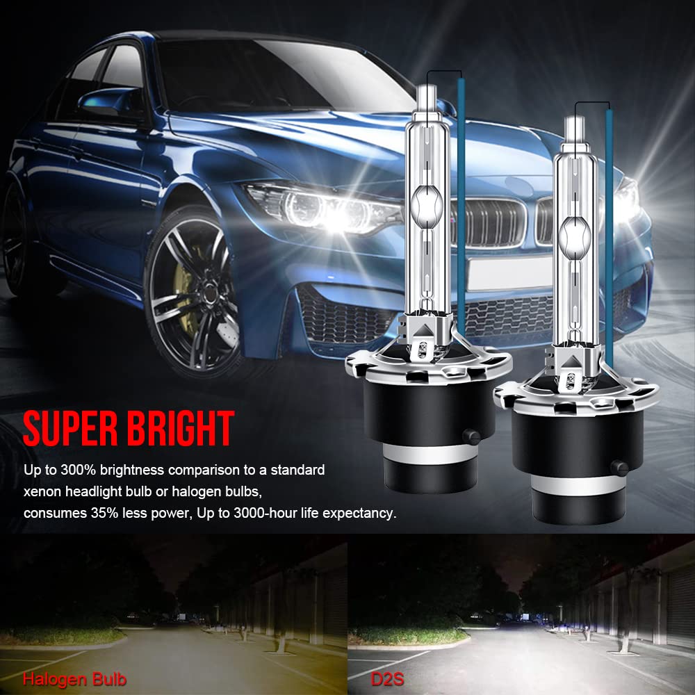 OPP ULITE D2S Bulbs 35W Xenon White - Plug & Play HID Replacement Bulbs 12V 5500K for Car Headlights (2-Pack, Metal Base, D2S) | Perfect for Night Driving & Automotive Lighting Upgrades