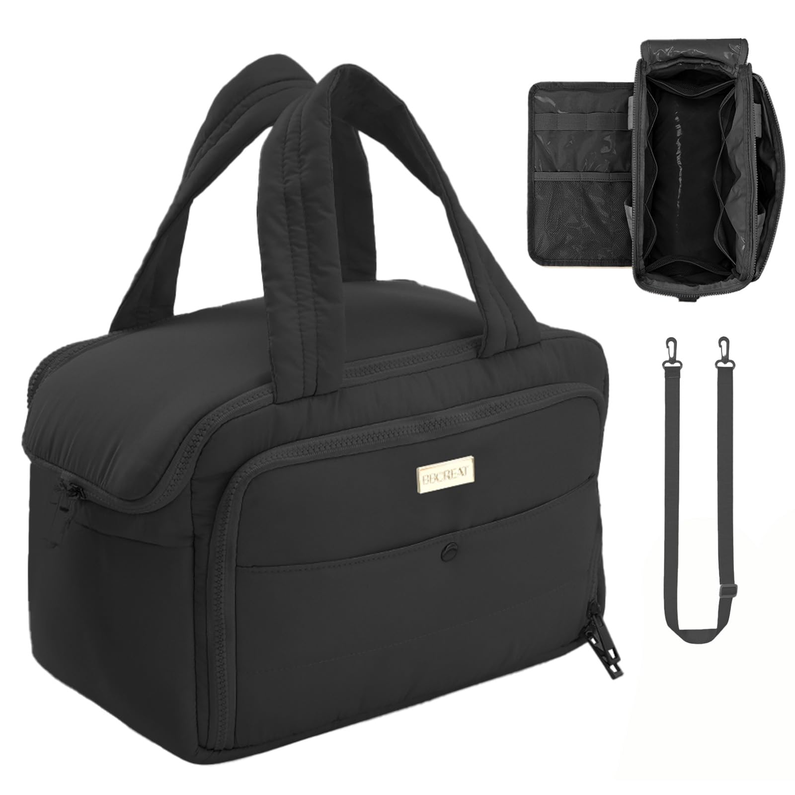Large Waterproof Travel Toiletry Bag for Women - Extra-Large Cosmetic Organizer with Wide Handle & Adjustable Shoulder Strap, Dry-Wet Separation Compartment for Toiletries & Beauty Essentials (Black) - Perfect for Air Travel, Gym, Camping & Weekend Getaways