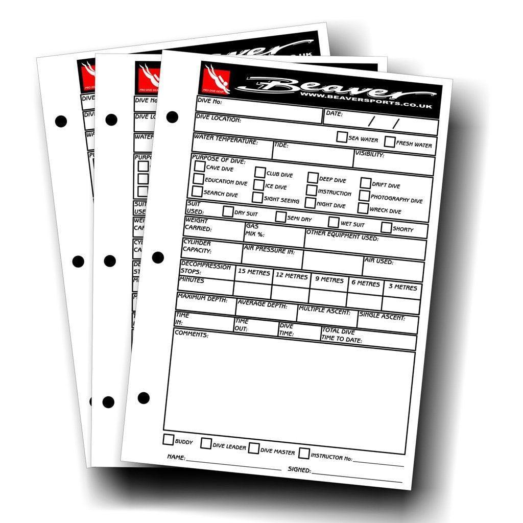 Beaver Dive Folder Log Book Inserts - 50 Sheets for Scuba Diving, Spearfishing & Underwater Adventures - Perfect for Dive Logs & Marine Exploration