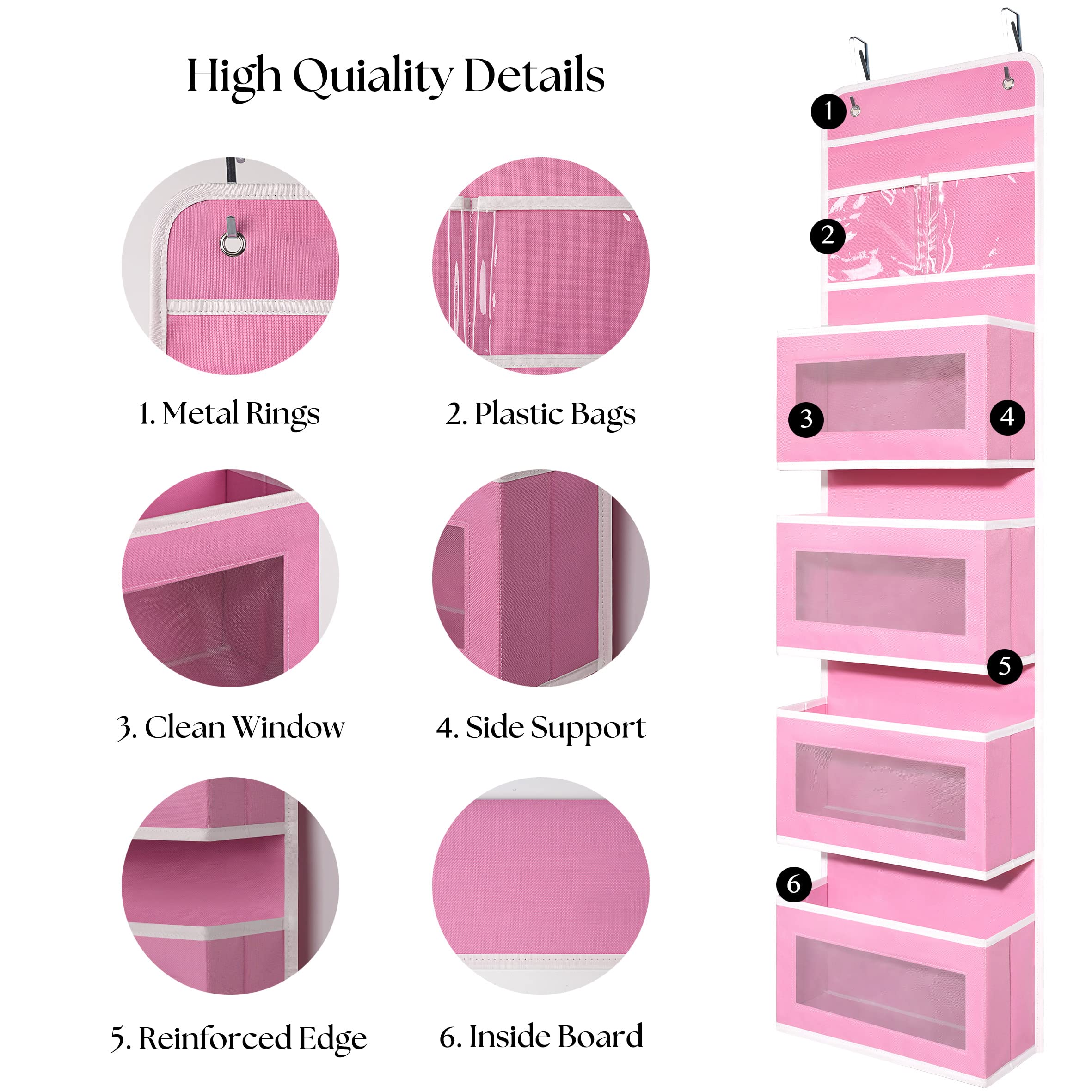 Over Door Organizer with 4 Large Pockets - Hanging Storage for Closet, Bathroom, Nursery & Dorm - Perfect for Toys, Cosmetics, Baby Essentials & Home Organization (Pink) - Ideal for Small Space Storage & Decluttering