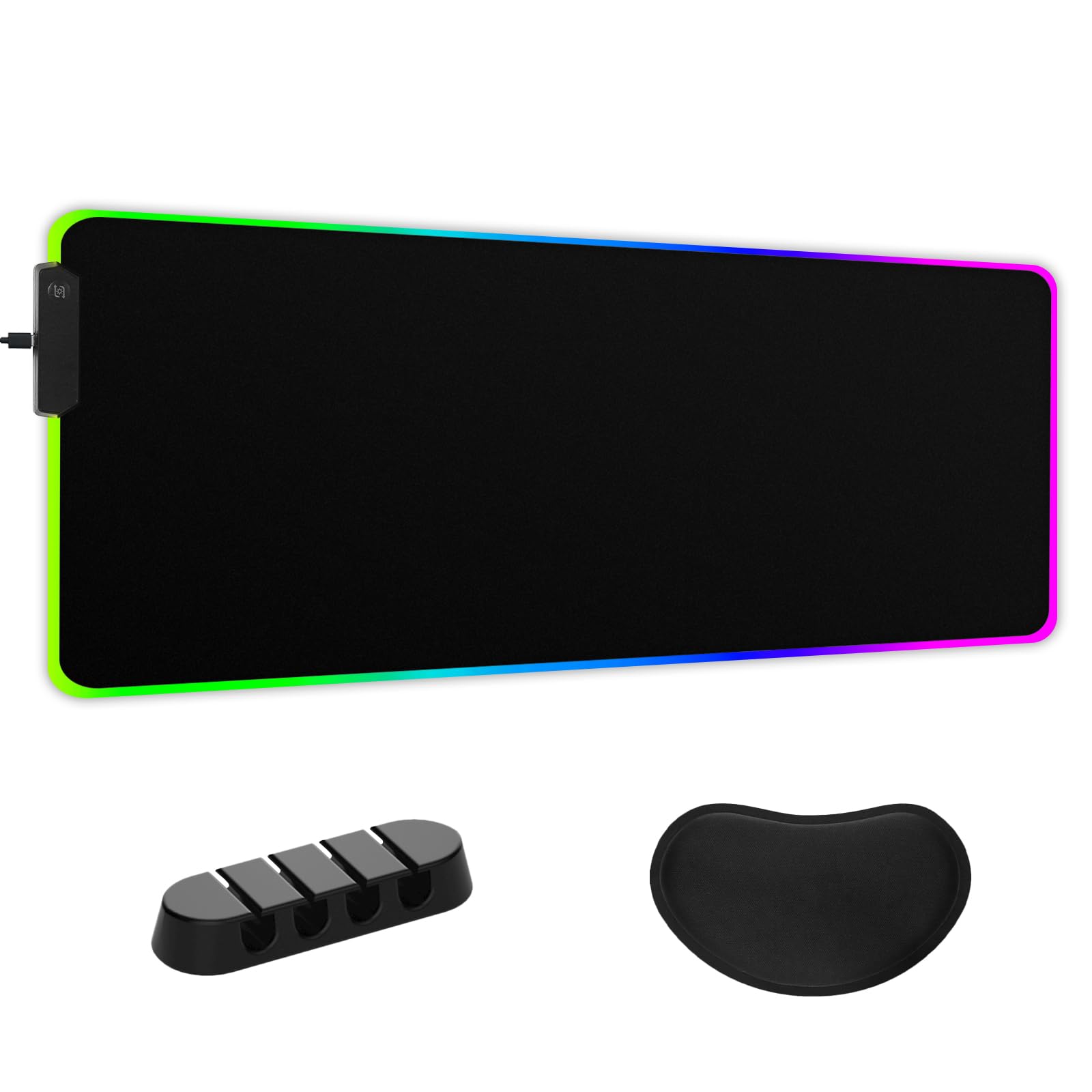 RGB Gaming Mouse Pad with Wrist Rest & 15 Color LED Lights - Large Non-Slip Desk Mat for PC Gaming, Keyboard & Mouse - Perfect for Esports, Office Work & Streaming Setup