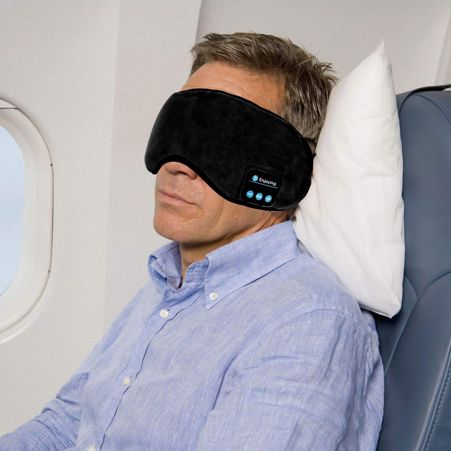 Joseche Bluetooth Sleep Mask with Built-in Headphones - Wireless 4.2 Sleep Eye Mask with Speakers & Mic for Travel, Meditation & Relaxation | Washable & Comfortable for Night Use, Airplane Sleeping & Nap Time
