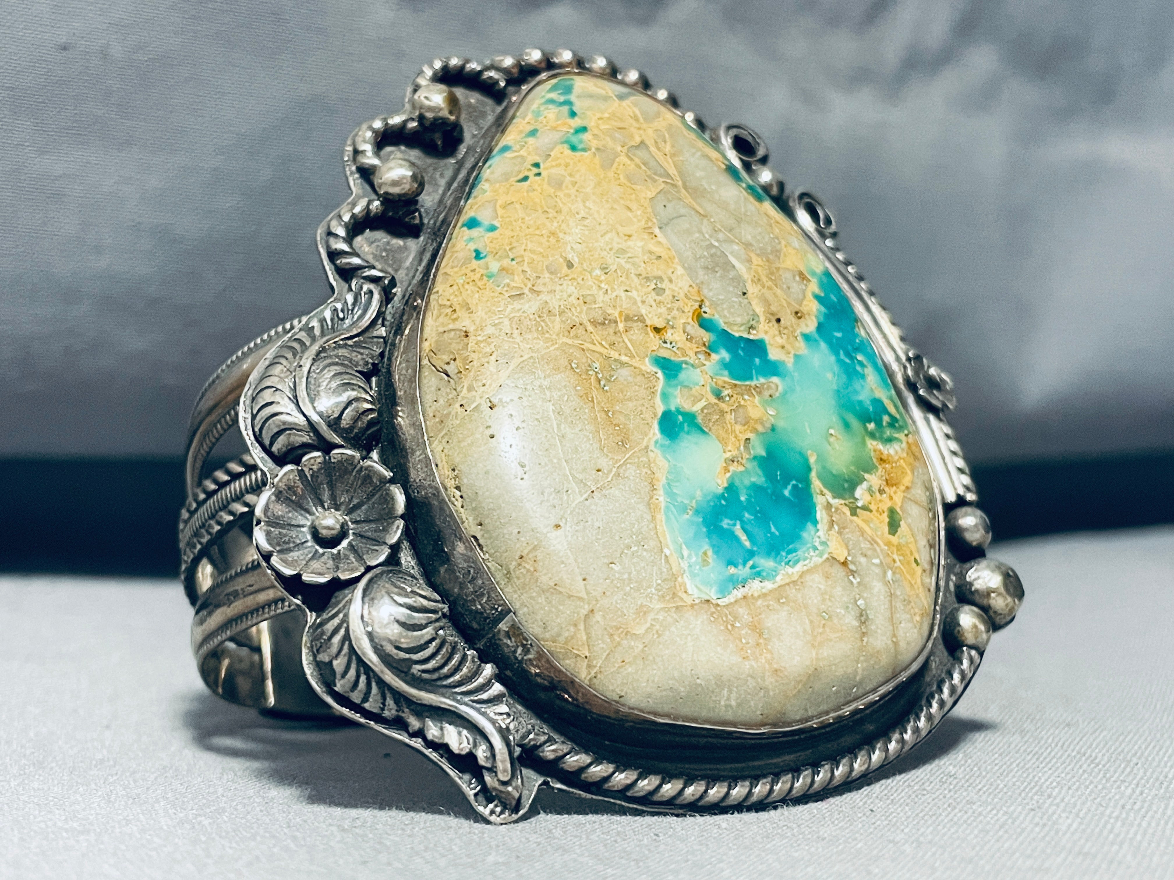 112 Grams Vintage Native American Navajo Turquoise Ore Sterling Silver Bracelet