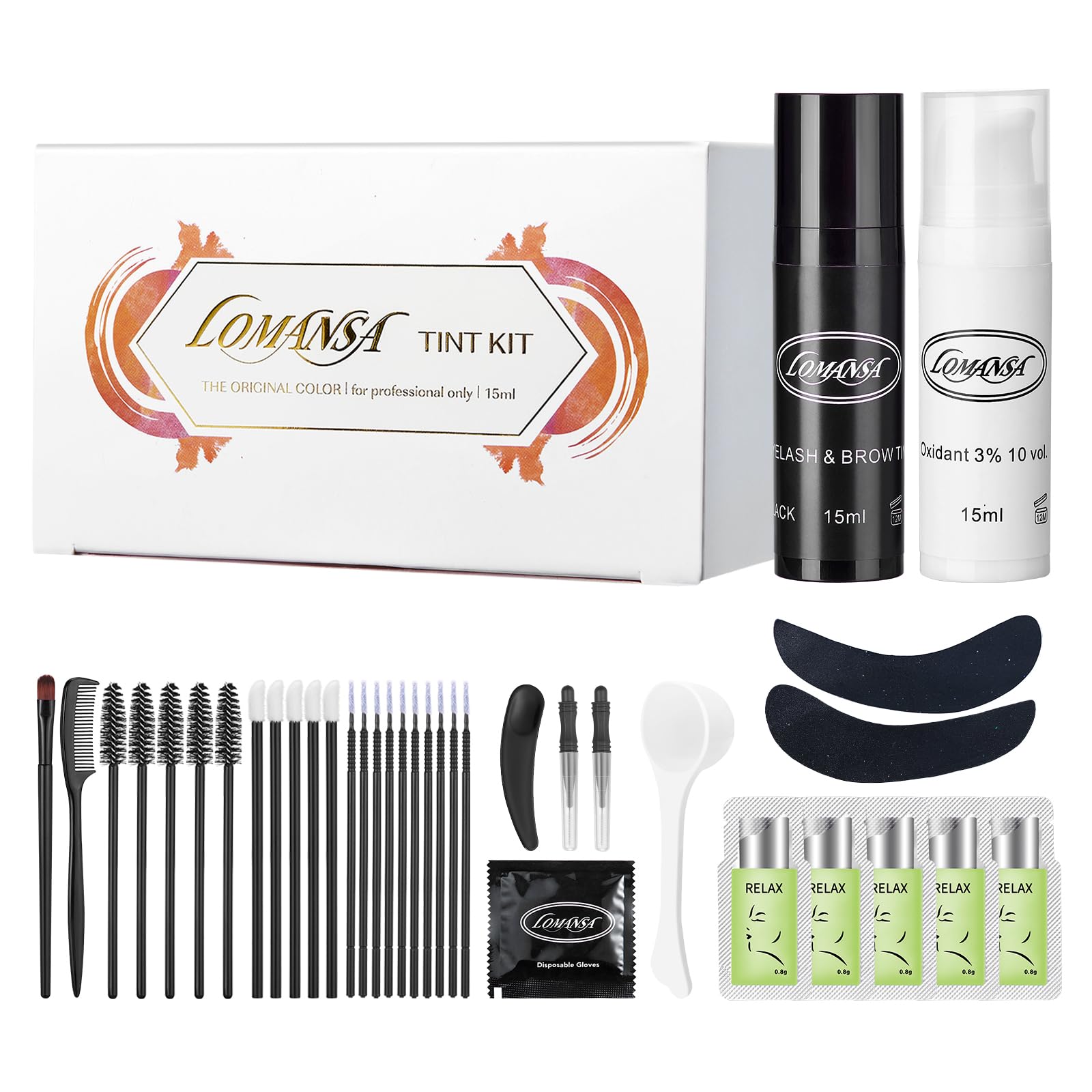 Lomansa Black Eyelash Color Kit - Keratin Voluminous Lash Dye for Natural Look (15ml) with Complete Salon Tools | Professional Lash Tinting for Home & Salon Use, Perfect for Bridal & Special Occasion Makeup