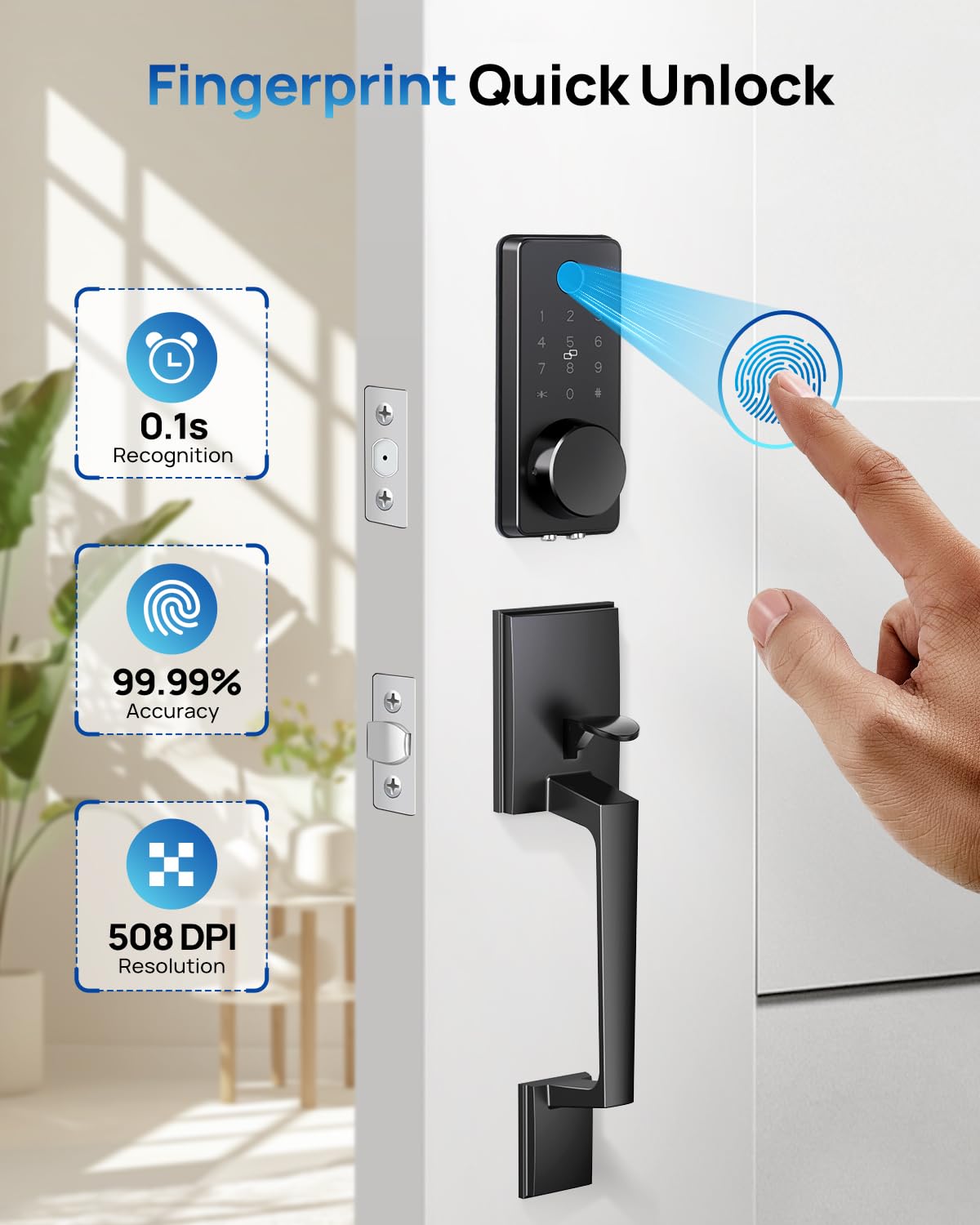 BlackSmith WiFi Smart Door Lock - Keyless Entry, 0.1s Fast Unlock, Front Door Handle, APP Remote Control - Easy Installation for Home Security, Hotels, Vacation Rentals & Properties | Perfect for Smart Homes, Airbnb Hosts & Property Managers