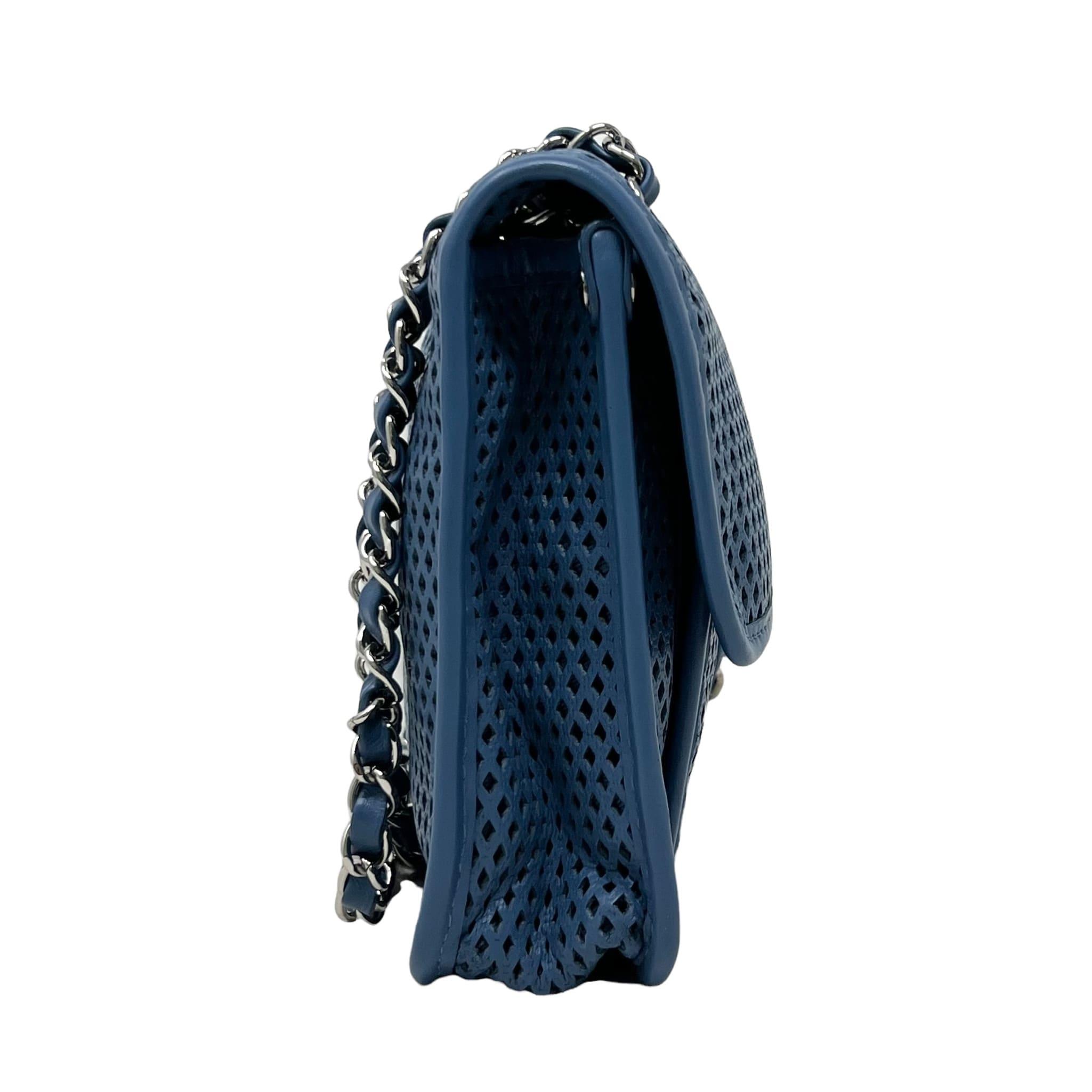 Chanel Blue Perforated French Riviera Quilted Leather Flap Bag - Luxury Crossbody Purse for Women, Perfect for Beach Vacations & Summer Outings