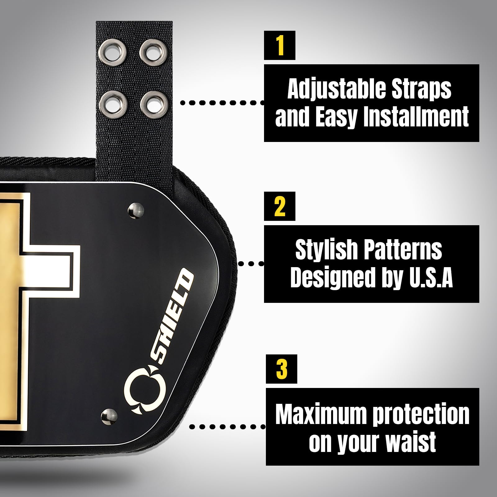 O Shield Golden Cross Chrome Football Back Plate - Lower Back Protector for Football Players - Rear Guard Pads - Cross Series - Ideal for Tackling, Blocking & Game Protection