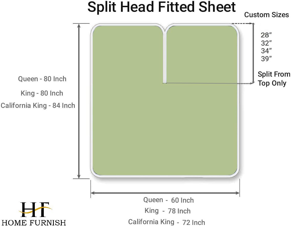 600 Thread Count 100% Cotton Split Queen Fitted Sheet for Adjustable Beds - Half Split Down 34
