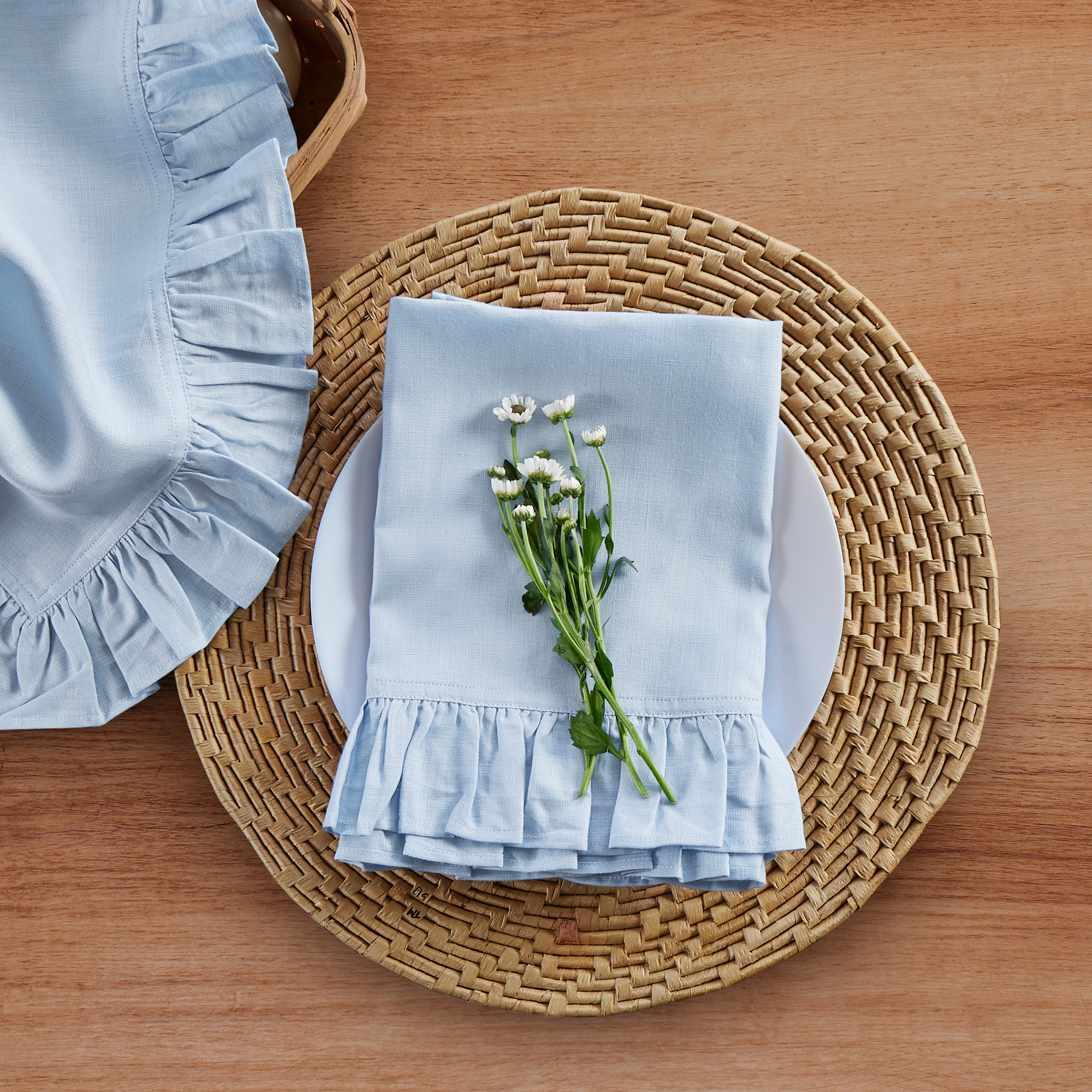 Gabrielle Ruffle Napkins Set of 4 - Elegant Cotton Dinner Napkins for Formal Dining, Wedding, and Special Occasions