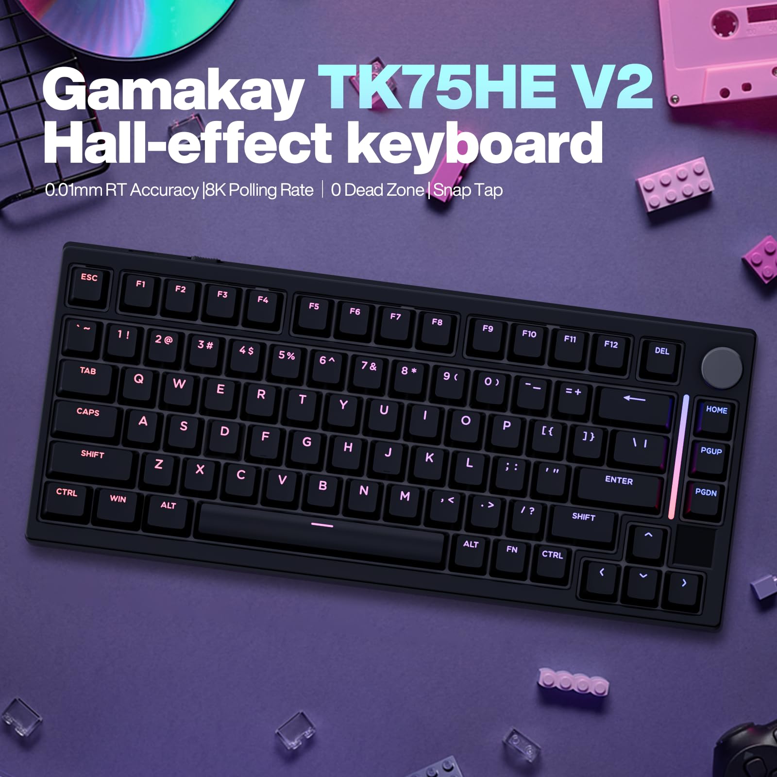 GK GAMAKAY TK75HE V2 Wired Mechanical Gaming Keyboard - 75% Layout, Hall Effect Magnetic Switches, 8KHz Polling Rate, 0.01mm Rapid Trigger, RGB Backlit, TFT Screen (Black, Magnetic Mercury) | Perfect for Competitive FPS Gaming, Esports & Typing Enthusiasts