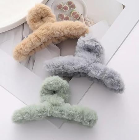 Elegant Faux Furry Acrylic Hair Claw Clips for Women - 2 Pack | Soft Plush Hair Accessories for Ponytails, Buns & Everyday Styling