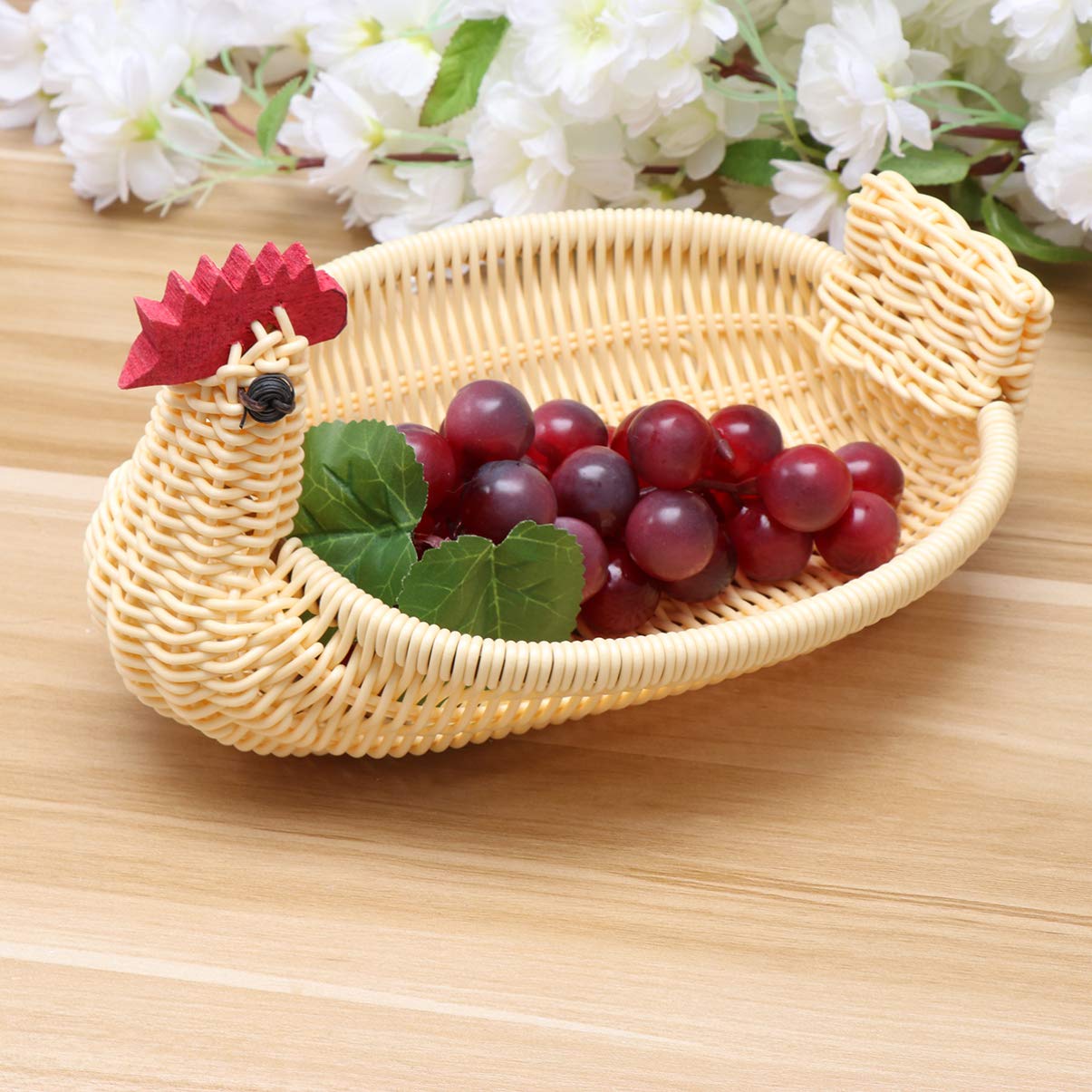 Cabilock Chicken Shaped Rattan Woven Storage Basket - Multipurpose Kitchen Organizer for Fruits, Bread, Snacks - Yellow Home Decor for Tabletop, Countertop & Shelf Styling | Perfect for Farmhouse, Rustic & Boho Kitchen Decor